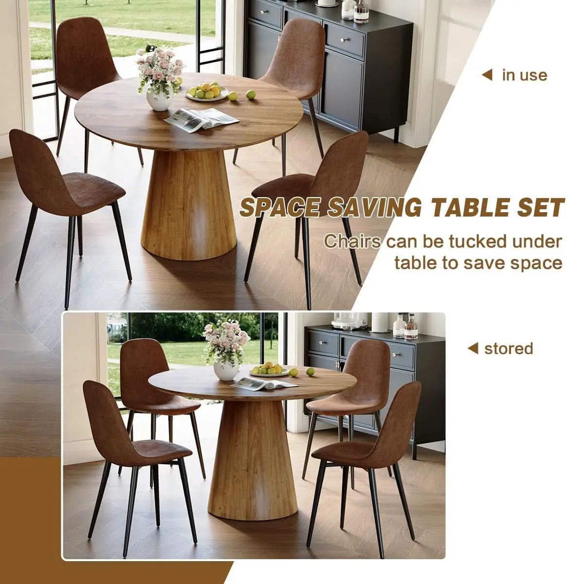 Luxurious Round Space Saving Dining Table Set For Four from PriceLows™