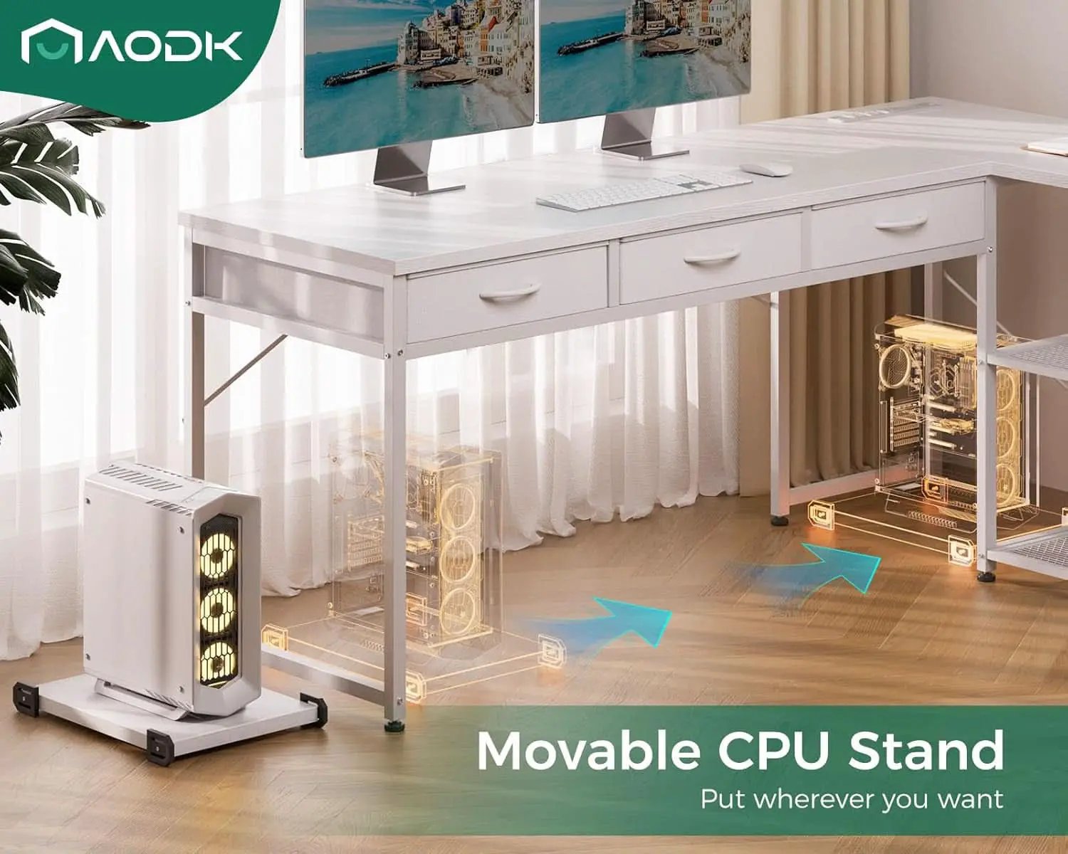 53In LShaped Computer Desk With Power Outlets Home Office from PriceLows™