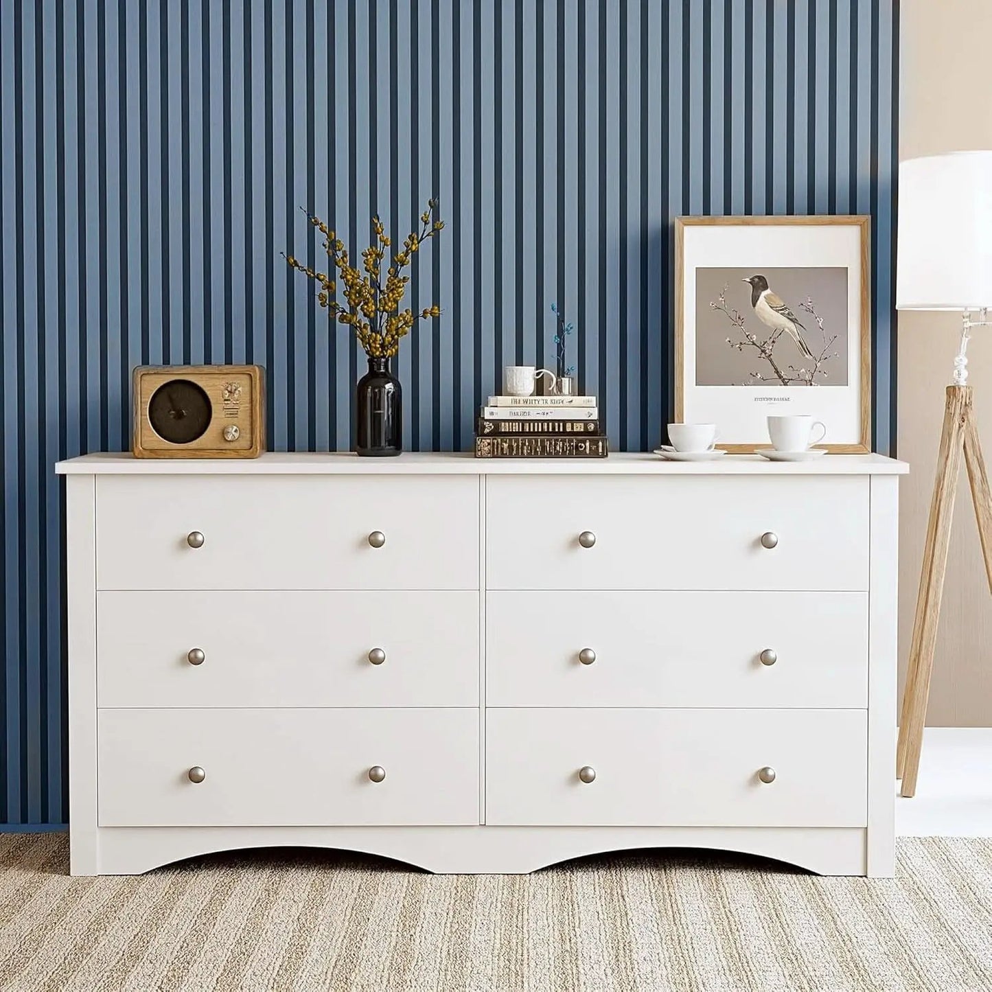 White 6 Drawer Dresser With Smooth Metal Slides Storage from PriceLows™