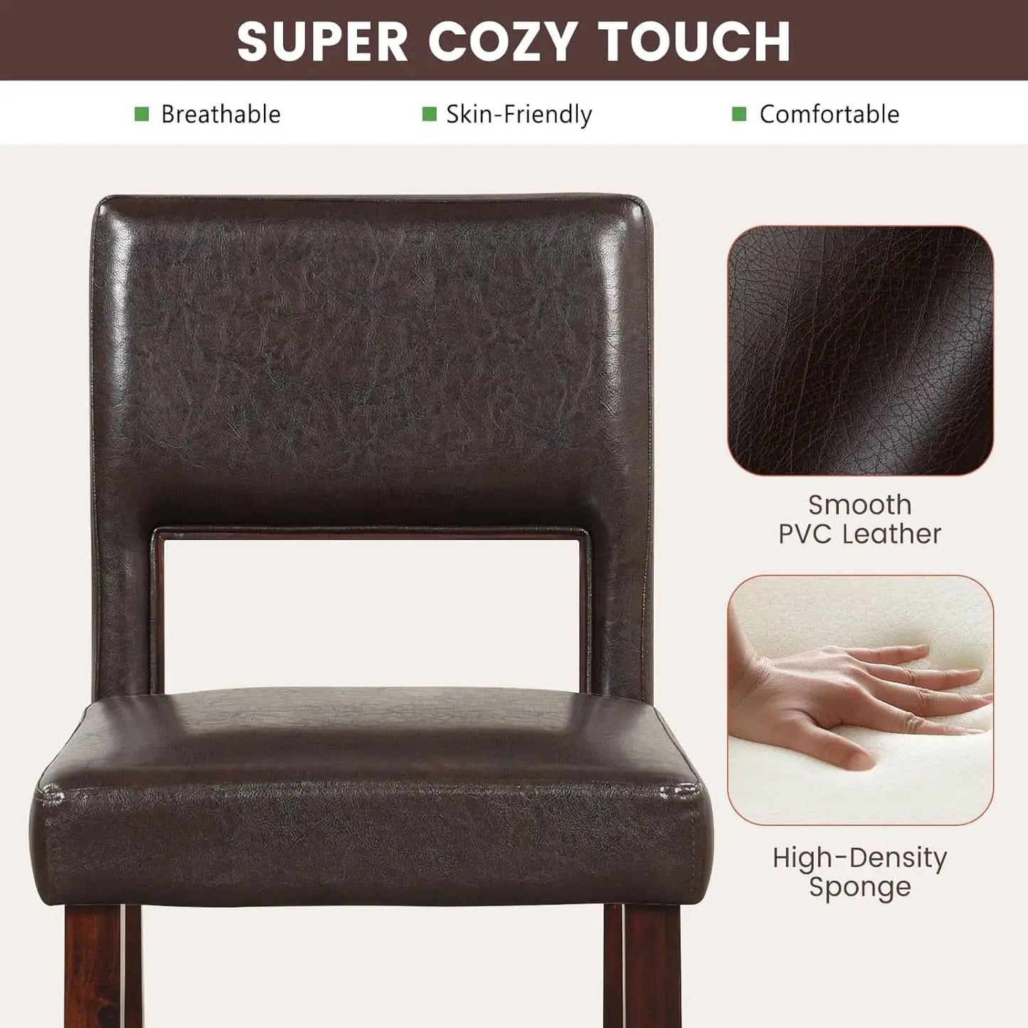 Counter Height Bar Stools Set Of Two, Twenty Four Point Five Inch, Brown Upholstered PVC Leather from PriceLows™