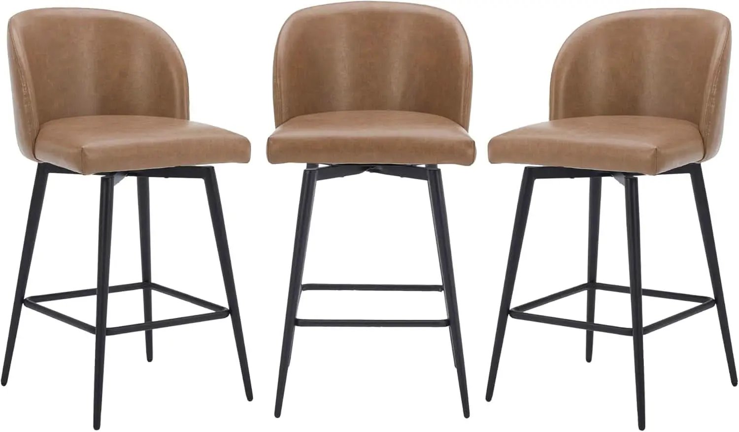 Counter Height Bar Stools 3 Saddle Brown 360 Degree Swivel from PriceLows™