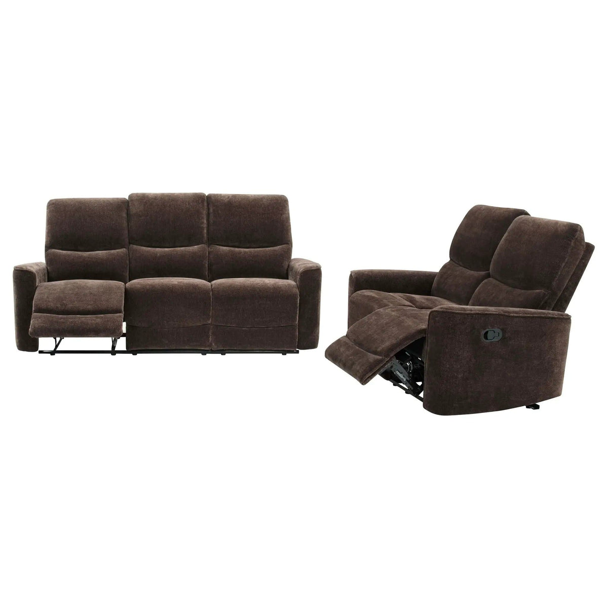 Navarro 2-piece Upholstered Reclining Sofa Set | 2-Piece Set | Chenille & Metal | Dark Brown