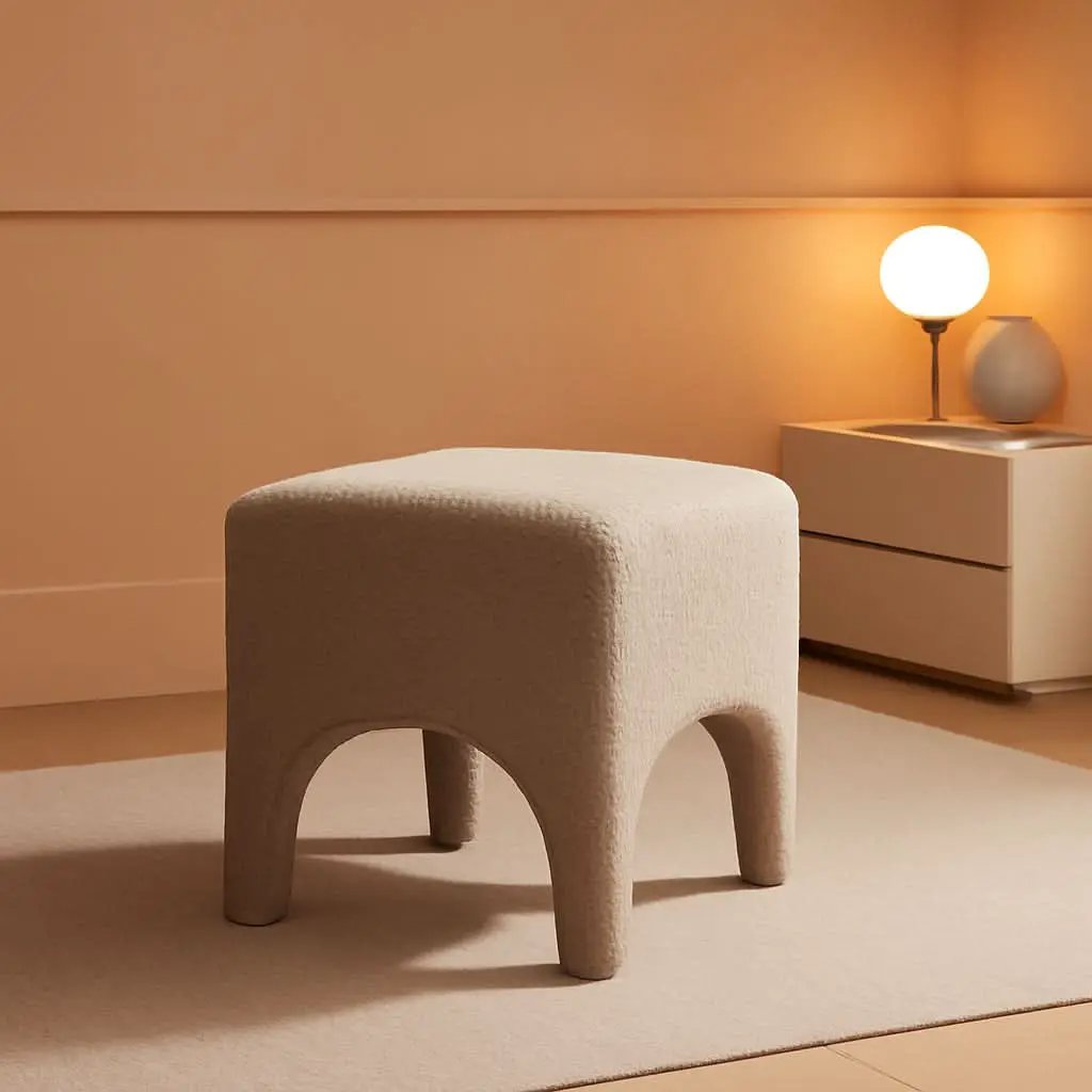 17-Inch Camel Boucle Upholstered Square Ottoman Footstool from PriceLows™