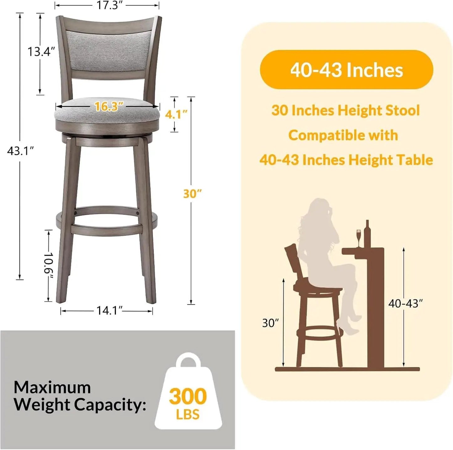 High Back Swivel Bar Stools Set of Two from PriceLows™