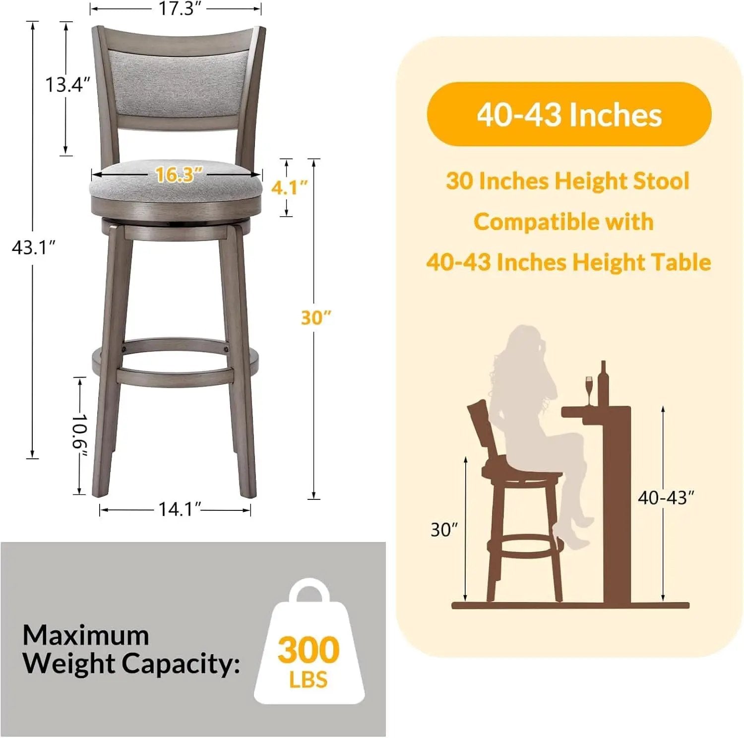 High Back Swivel Bar Stools Set of Two from PriceLows™