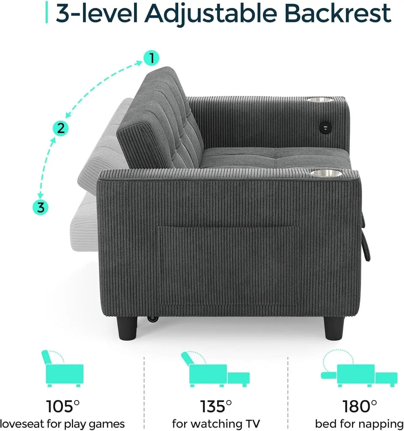 Corduroy Gray 54 Inch Multifunctional Sleeper Sofa from PriceLows™