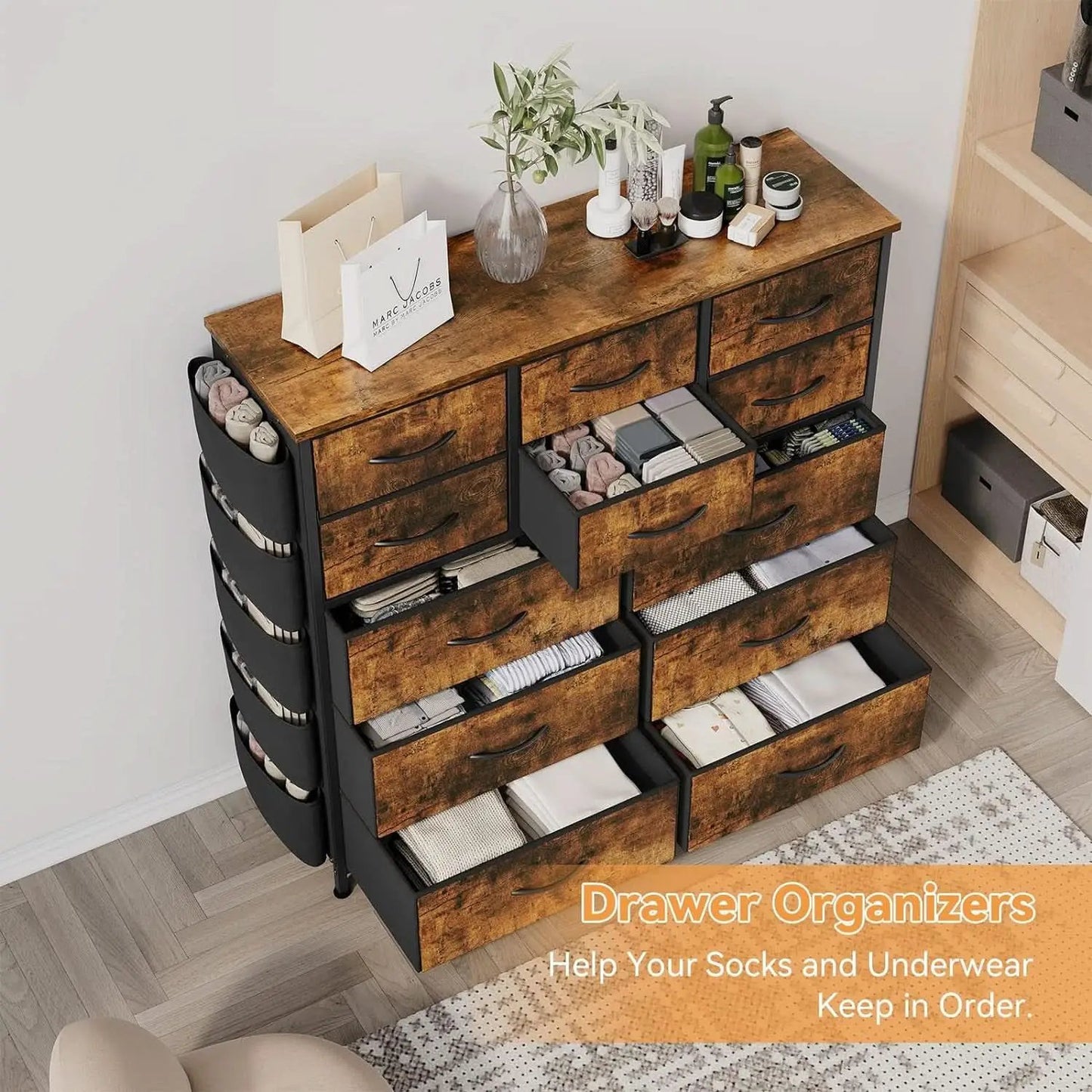 Brown Rustic Dresser With 12 Drawers Extra Storage from PriceLows™