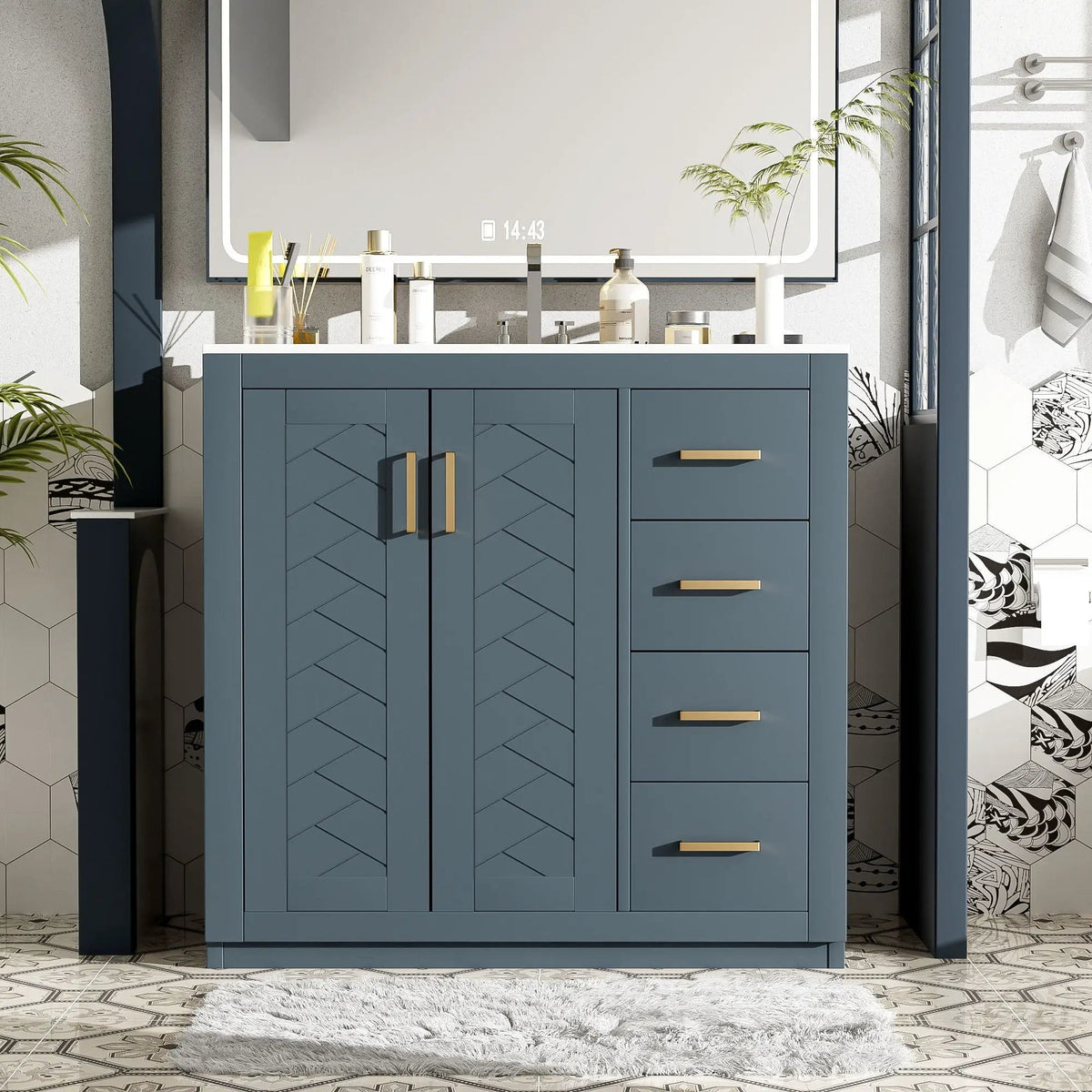 36 Inch Bathroom Vanity | Ceramic Sink Combo | 3 Drawers | Soft Closing Doors
