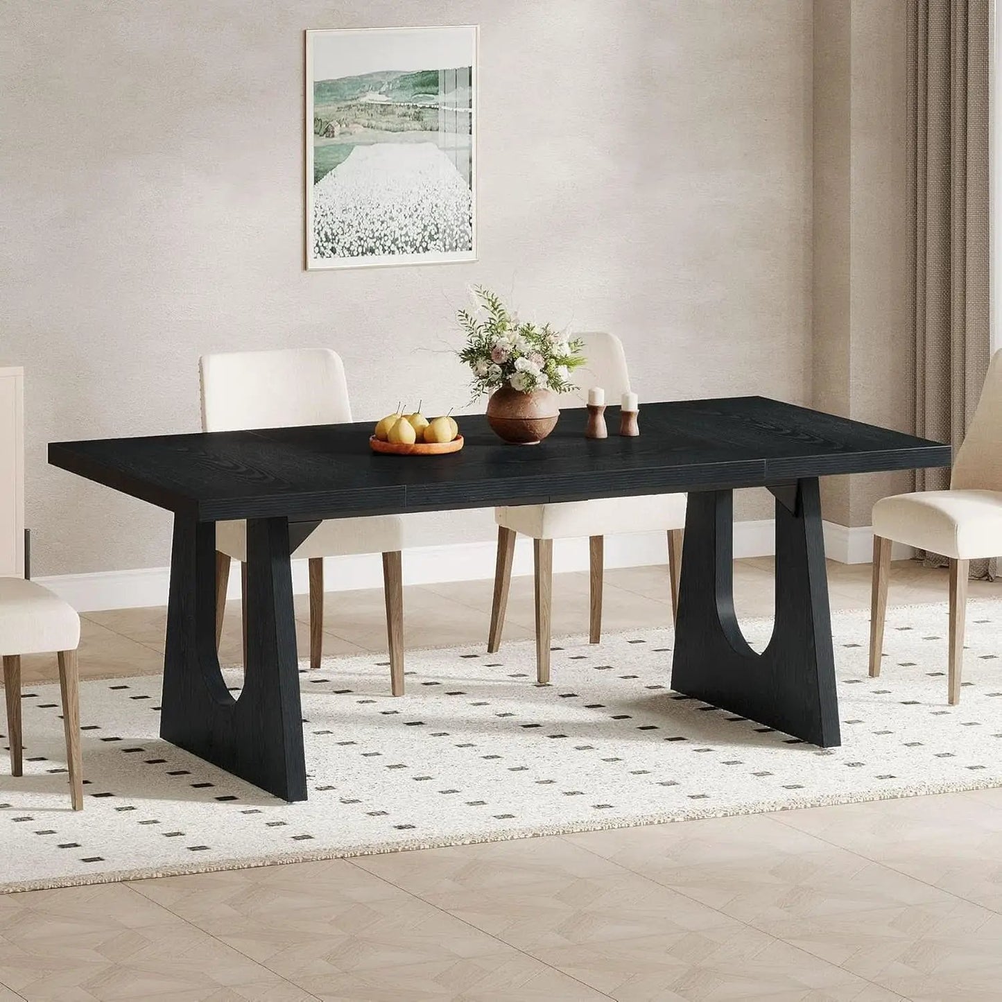 70.9 Inch Black Contemporary Rectangular Dining Table Seats 6 To 8 from PriceLows™