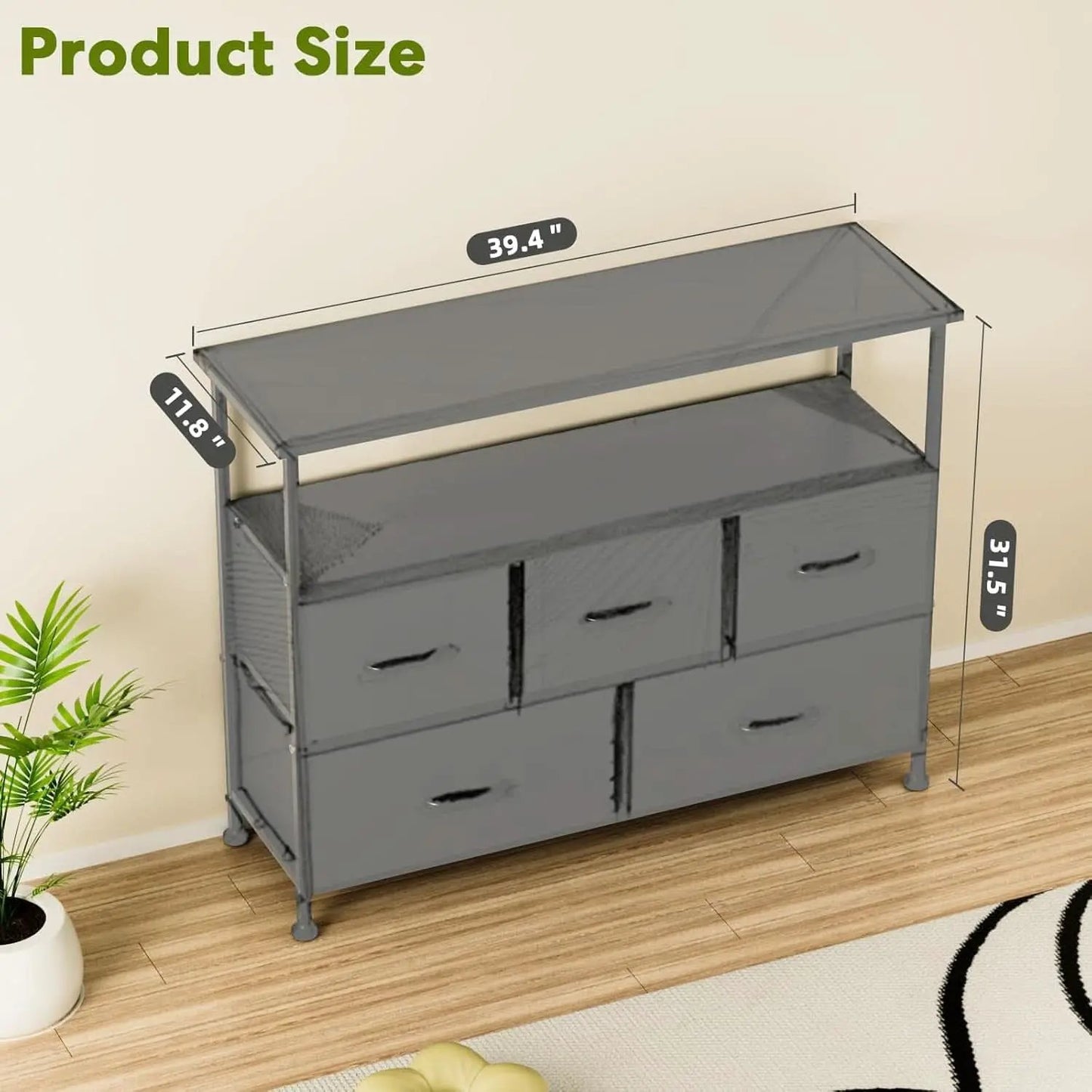 Gray TV Stand With Fabric Drawers And Wood Top 45 Inch from PriceLows™