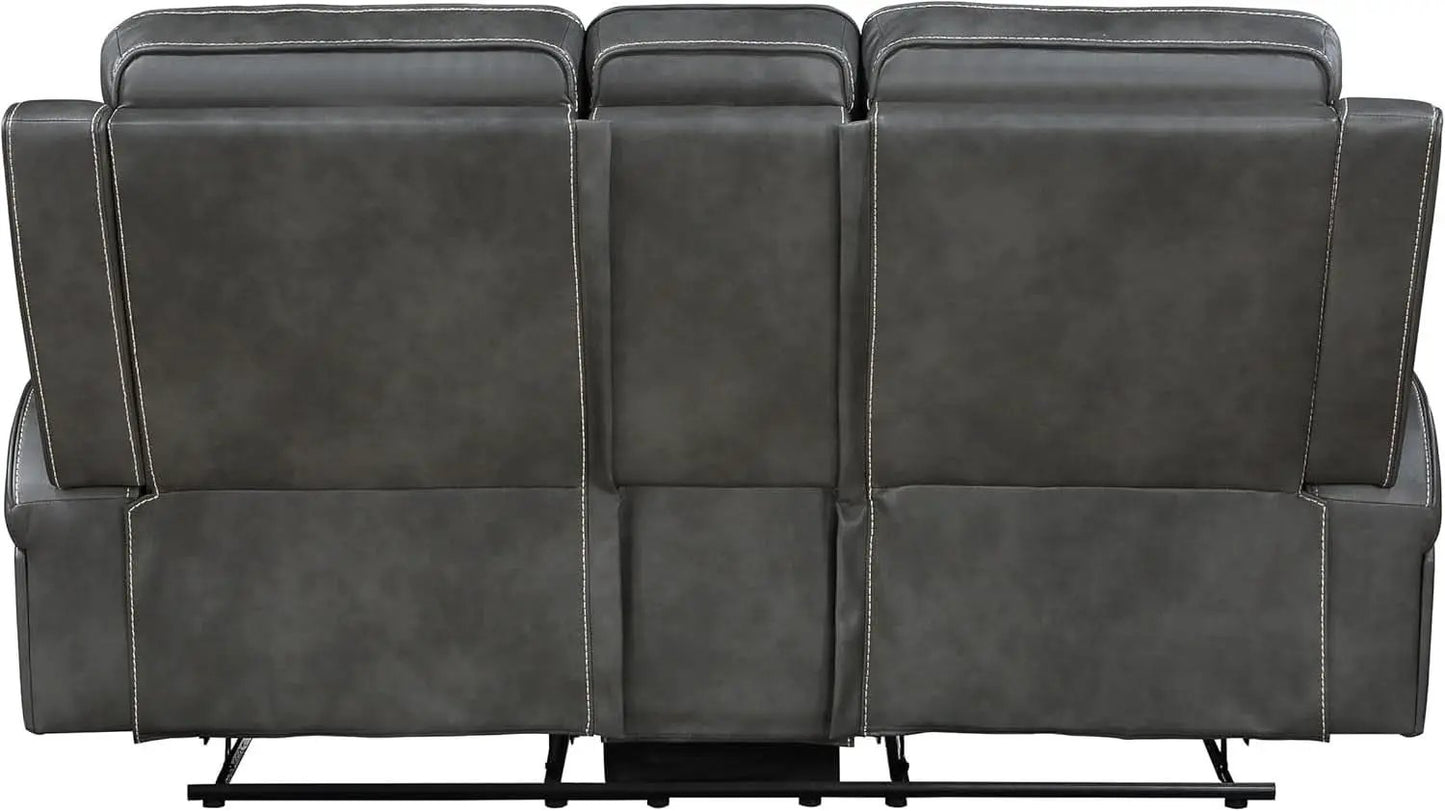 Gray Faux Leather Reclining Loveseat With Manual Recline from PriceLows™