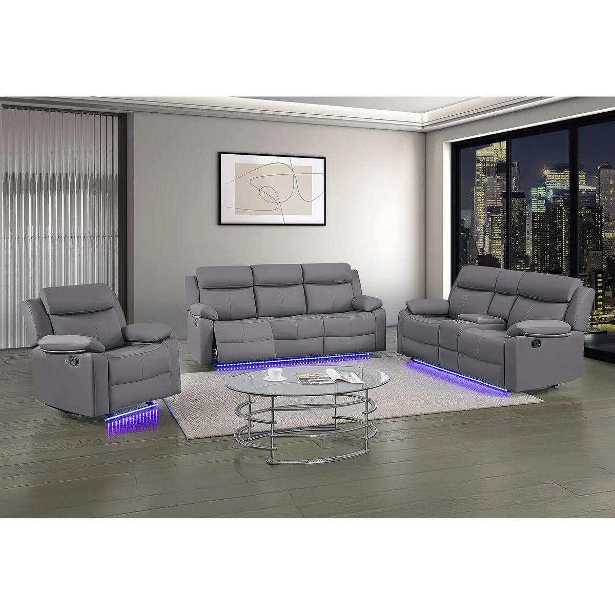 Blanche Reclining Sofa | Integrated LED Lights | Manual Recline | Pillow Top Arms