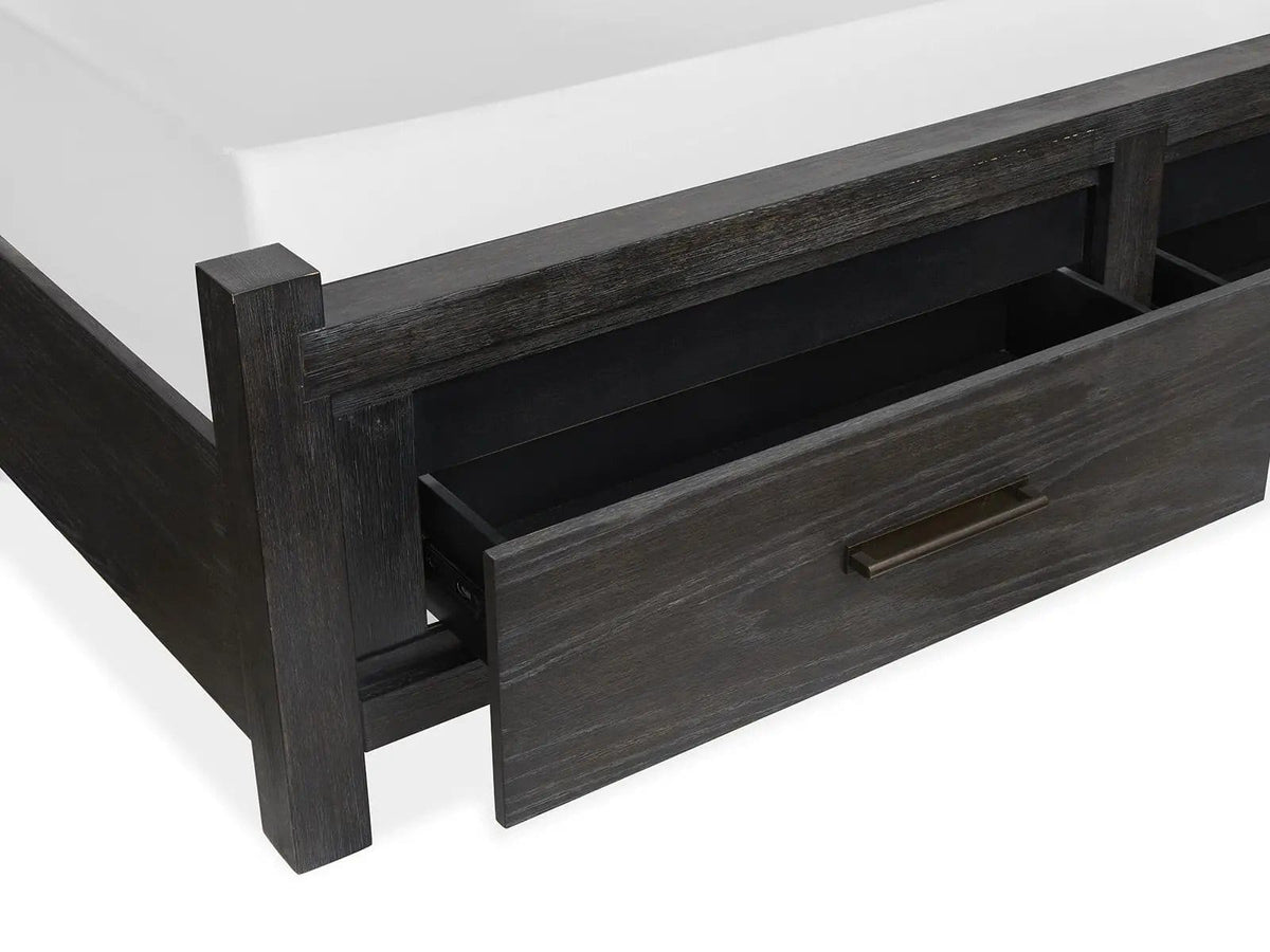 Plum Creek Panel Storage Bed | 6 Pieces | Oak Veneer & Fabric | Bedroom