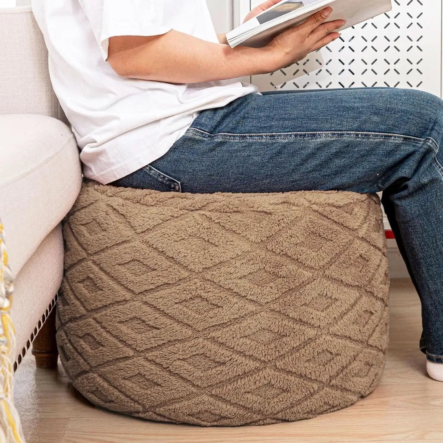 20x14 Inches Light Coffee Ultra Soft Foot Rest Ottoman from PriceLows™