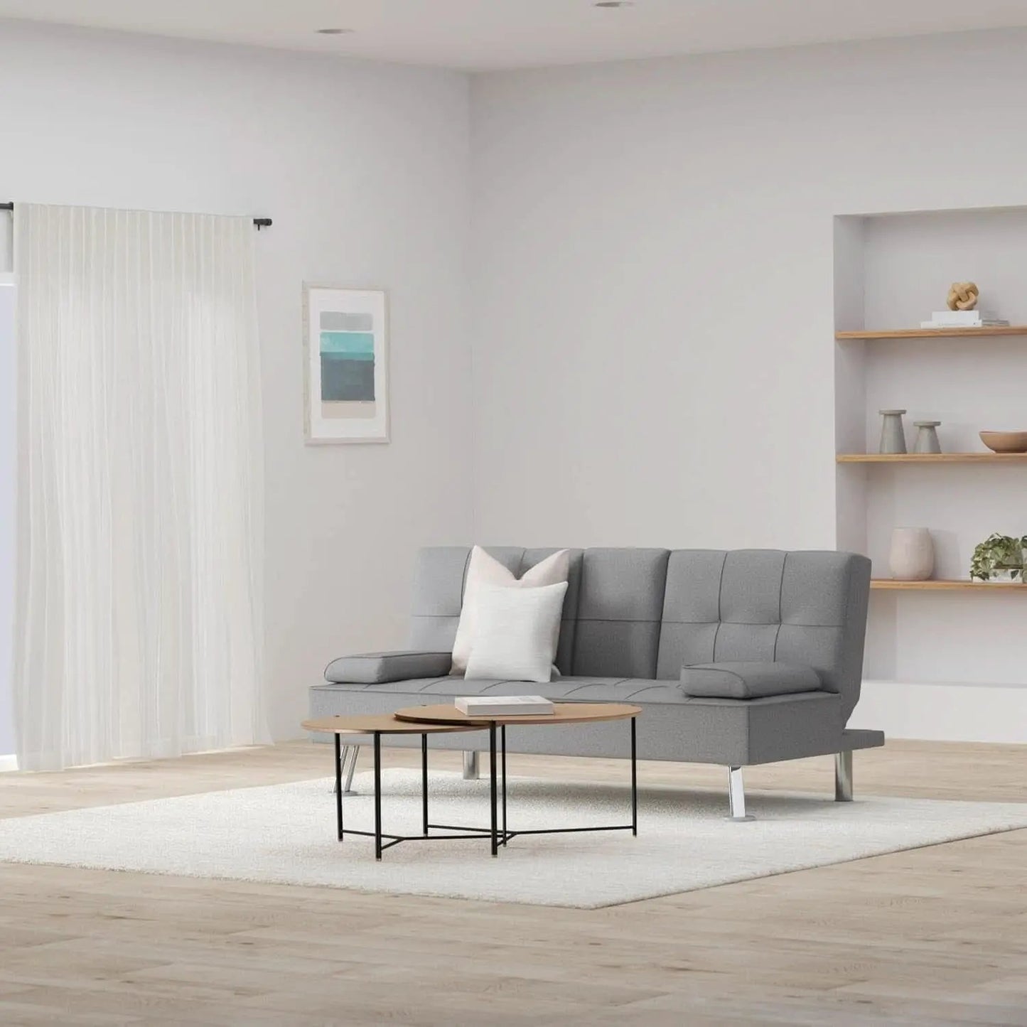Gray Linen Modern Folding Futon Sofa Bed With Armrests from PriceLows™