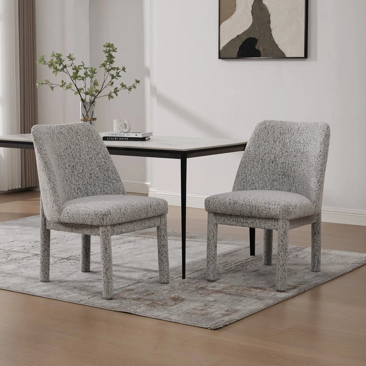 Wide Minimalist Dining Chair Chair Set | Chair Set | Rubberwood & Fabric | Dining Room