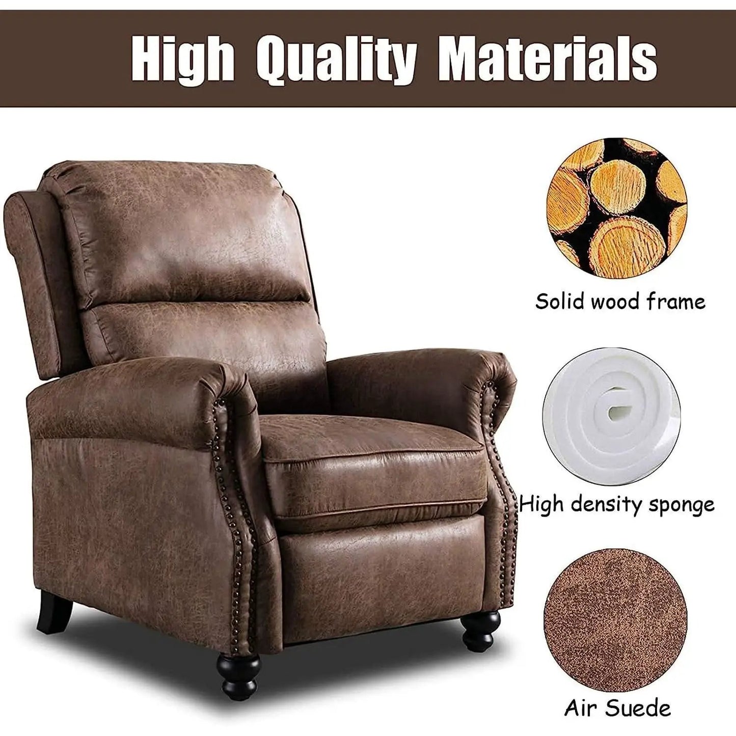 Pushback Recliner Chair With Rivet Detail For Living Room from PriceLows™