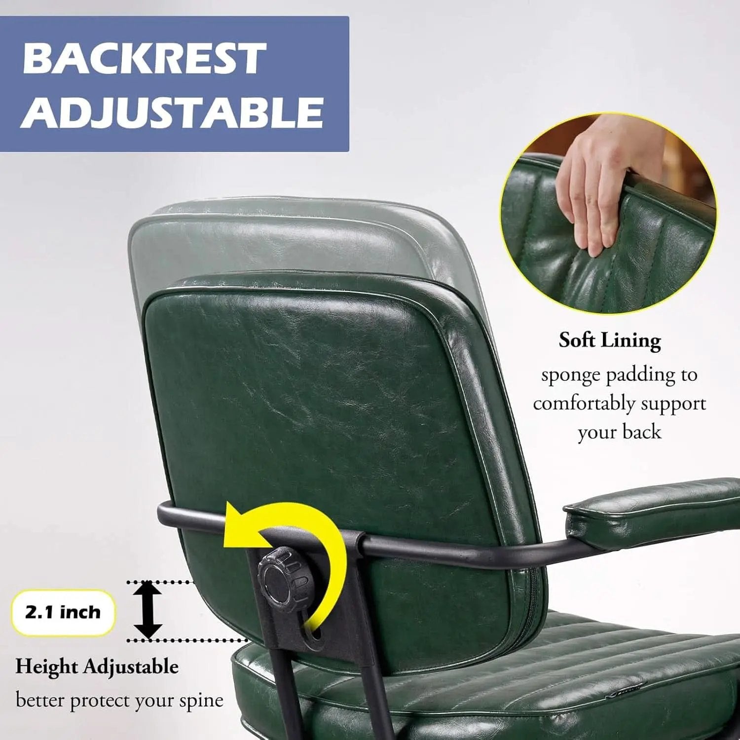 Green Leather Mid Century Office Chair With Wheels And Arms from PriceLows™