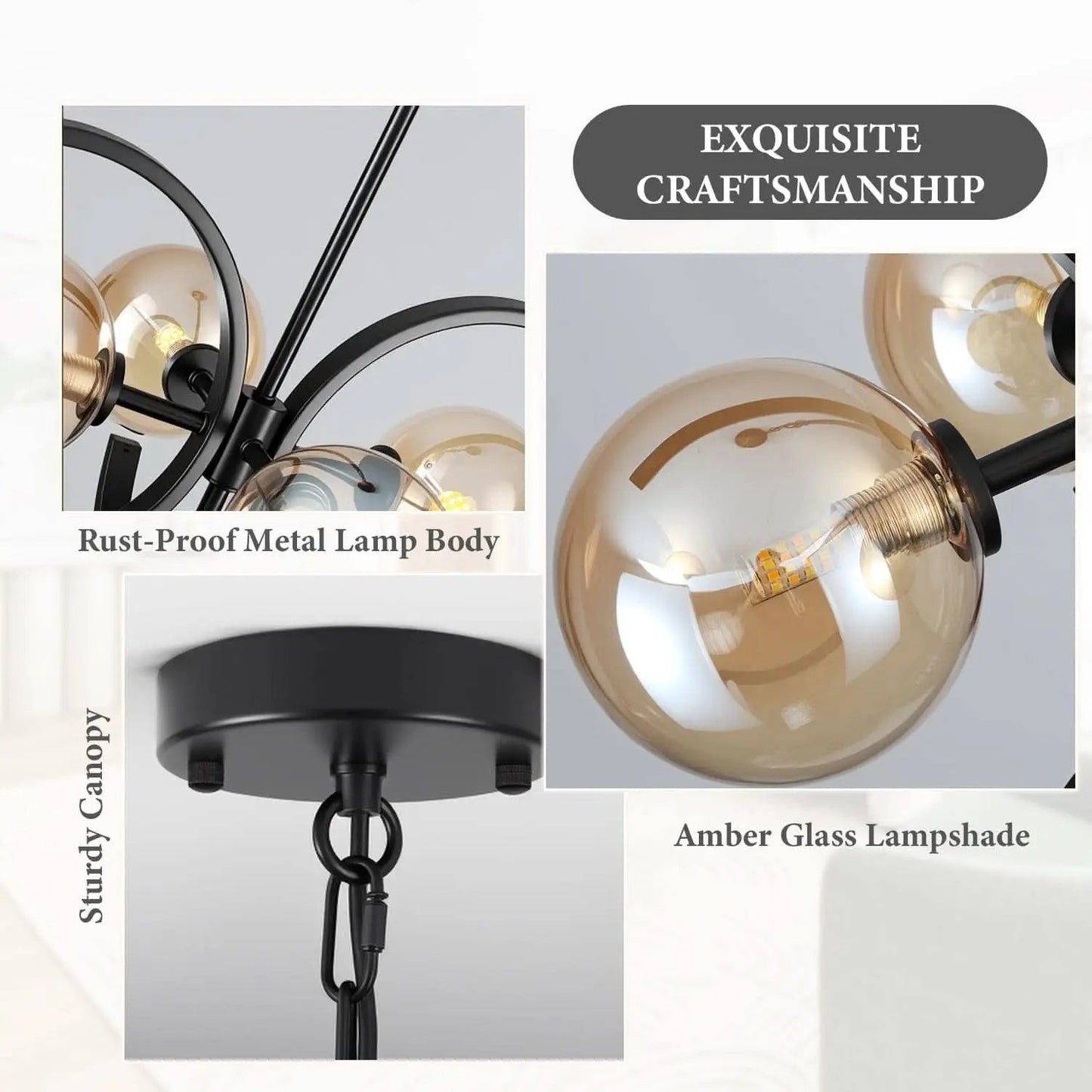 Black Sputnik Chandelier 4 Light Amber Glass Globes from PriceLows™