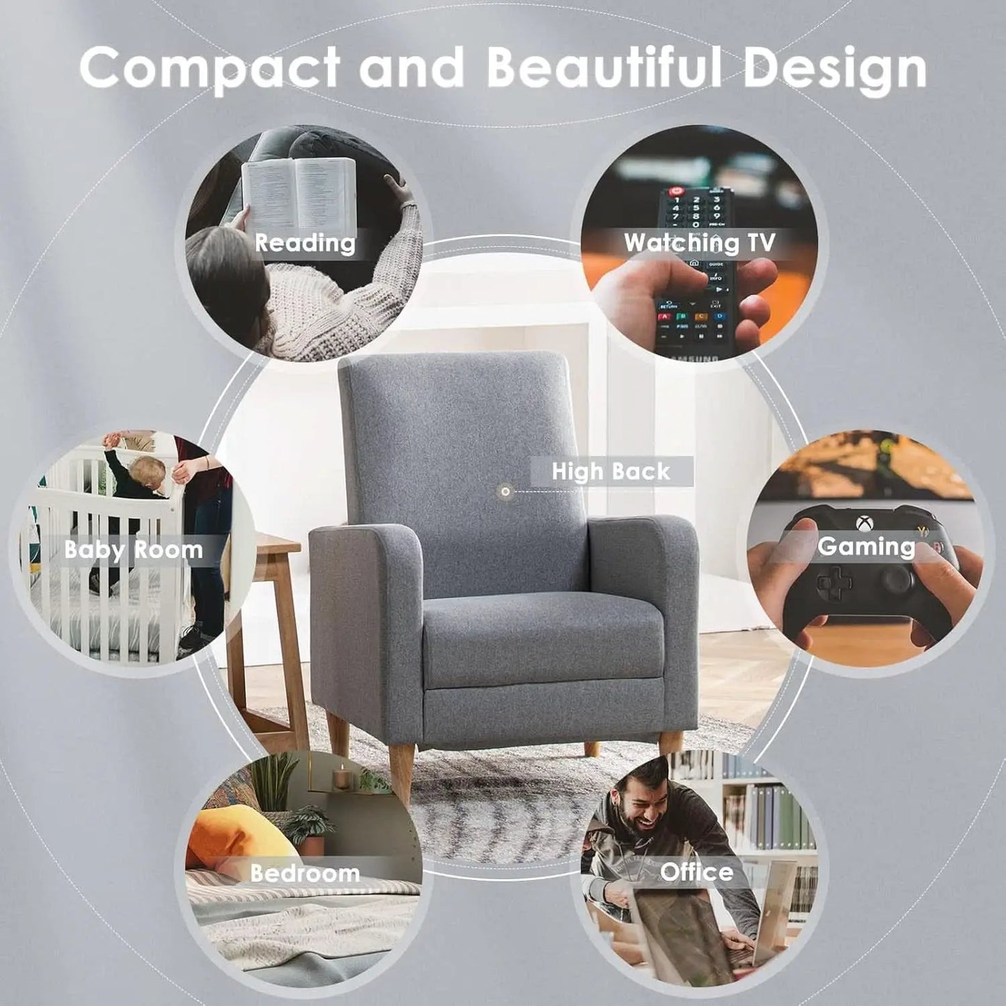 Grey Accent Chairs With Wood Legs For Living Room Space from PriceLows™