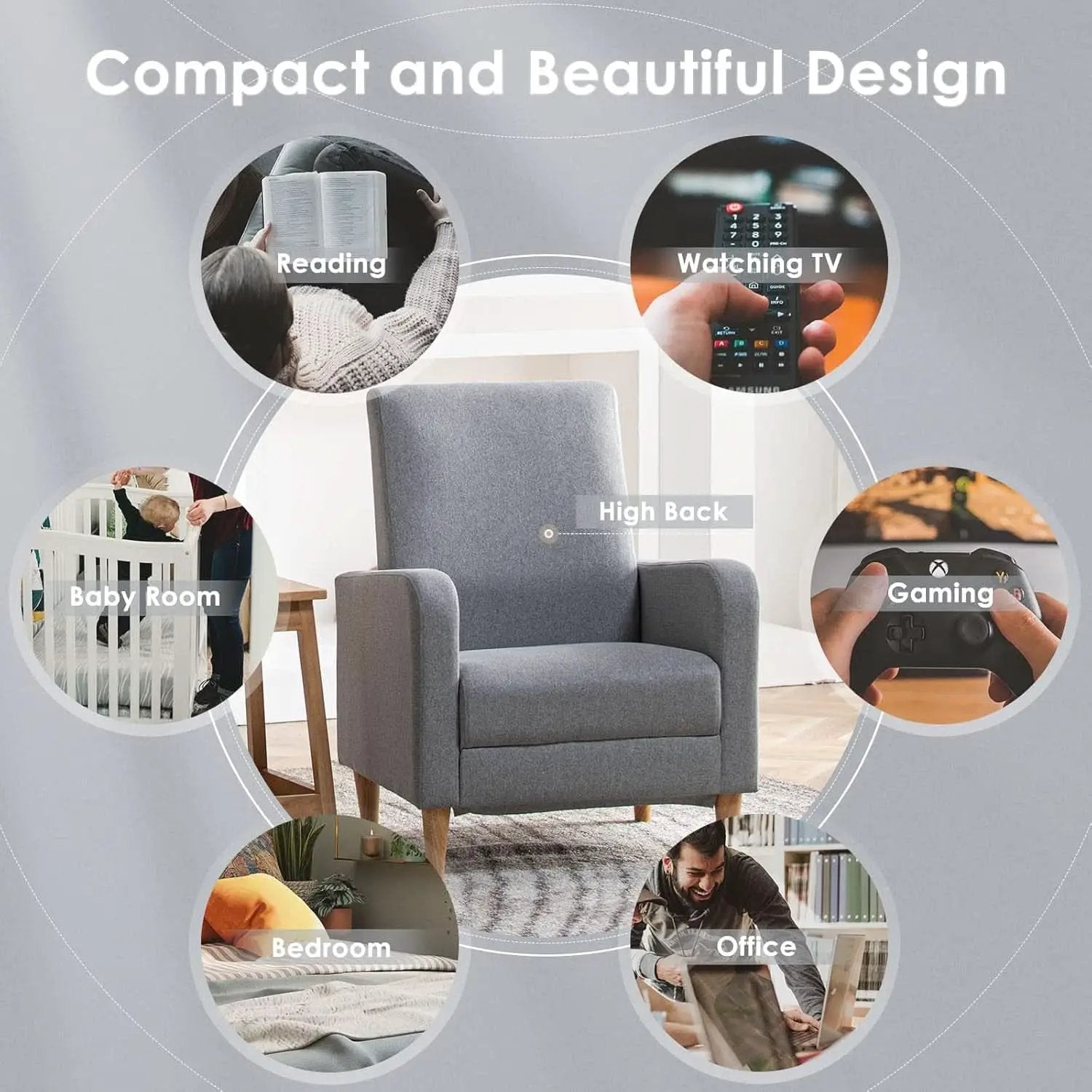 Grey Accent Chairs With Wood Legs For Living Room Space from PriceLows™
