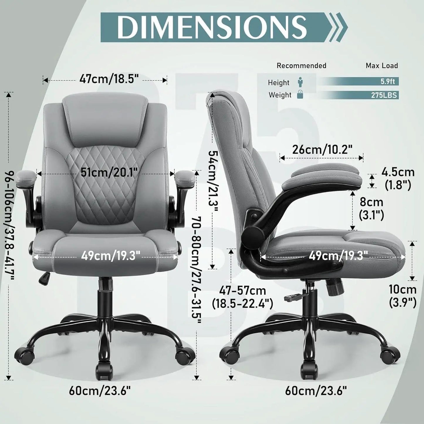 Gray PU Leather Office Chair With Ergonomic Back Support from PriceLows™