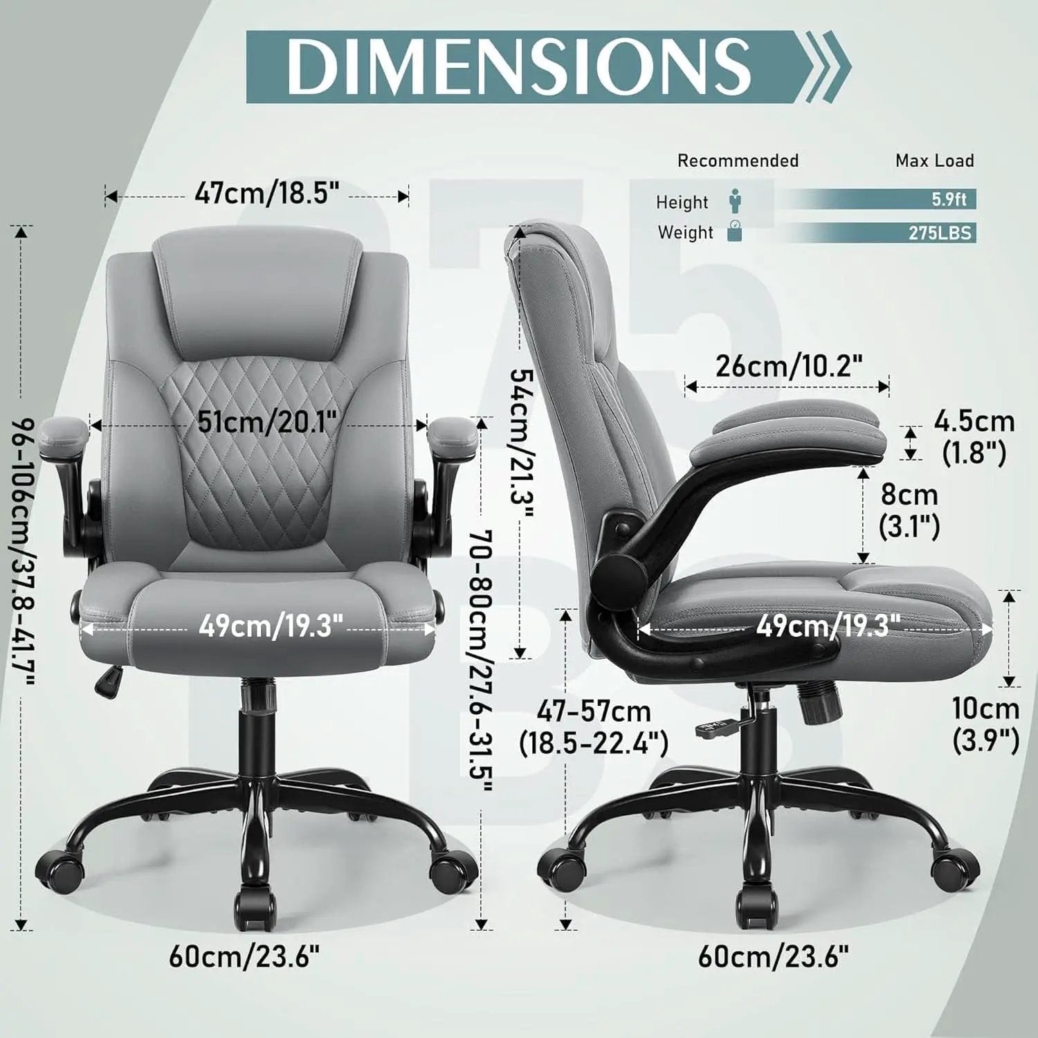 Gray PU Leather Office Chair With Ergonomic Back Support from PriceLows™