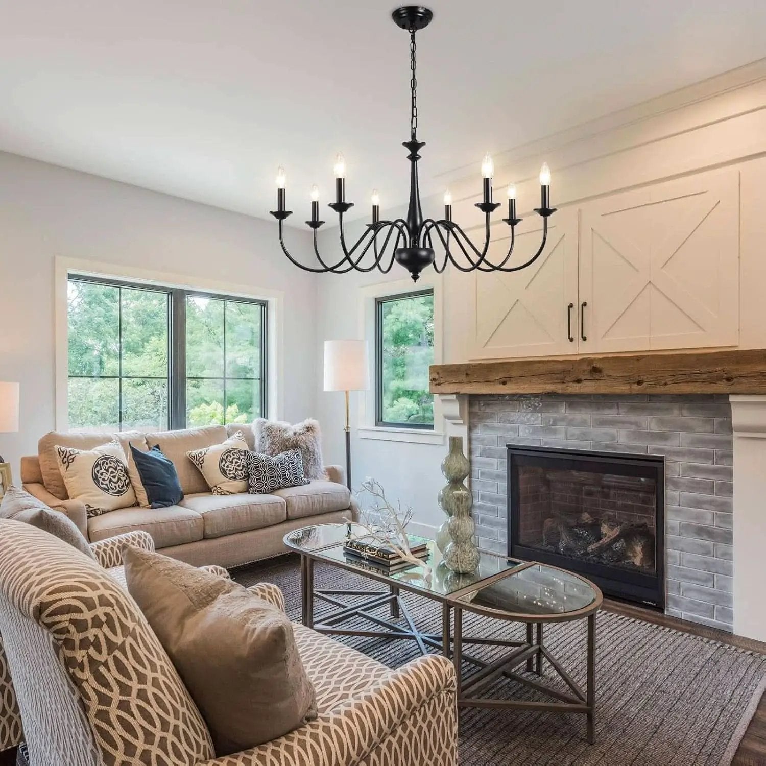 Eight Light Black Farmhouse Chandelier for Dining Room from PriceLows™