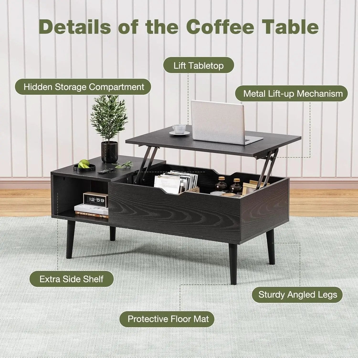 Black Wood Lift Top Coffee Table With Hidden Compartment from PriceLows™