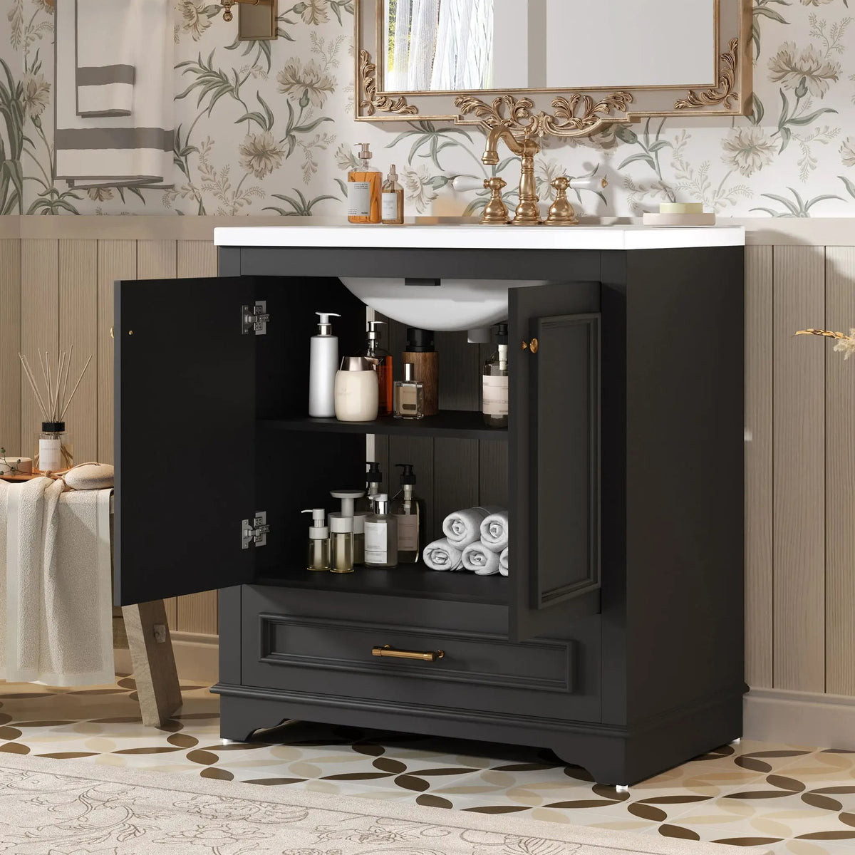 30 Inch Bathroom Vanity | Poplar Wood Frame | 2 Soft Closing Doors | Adjustable Shelf