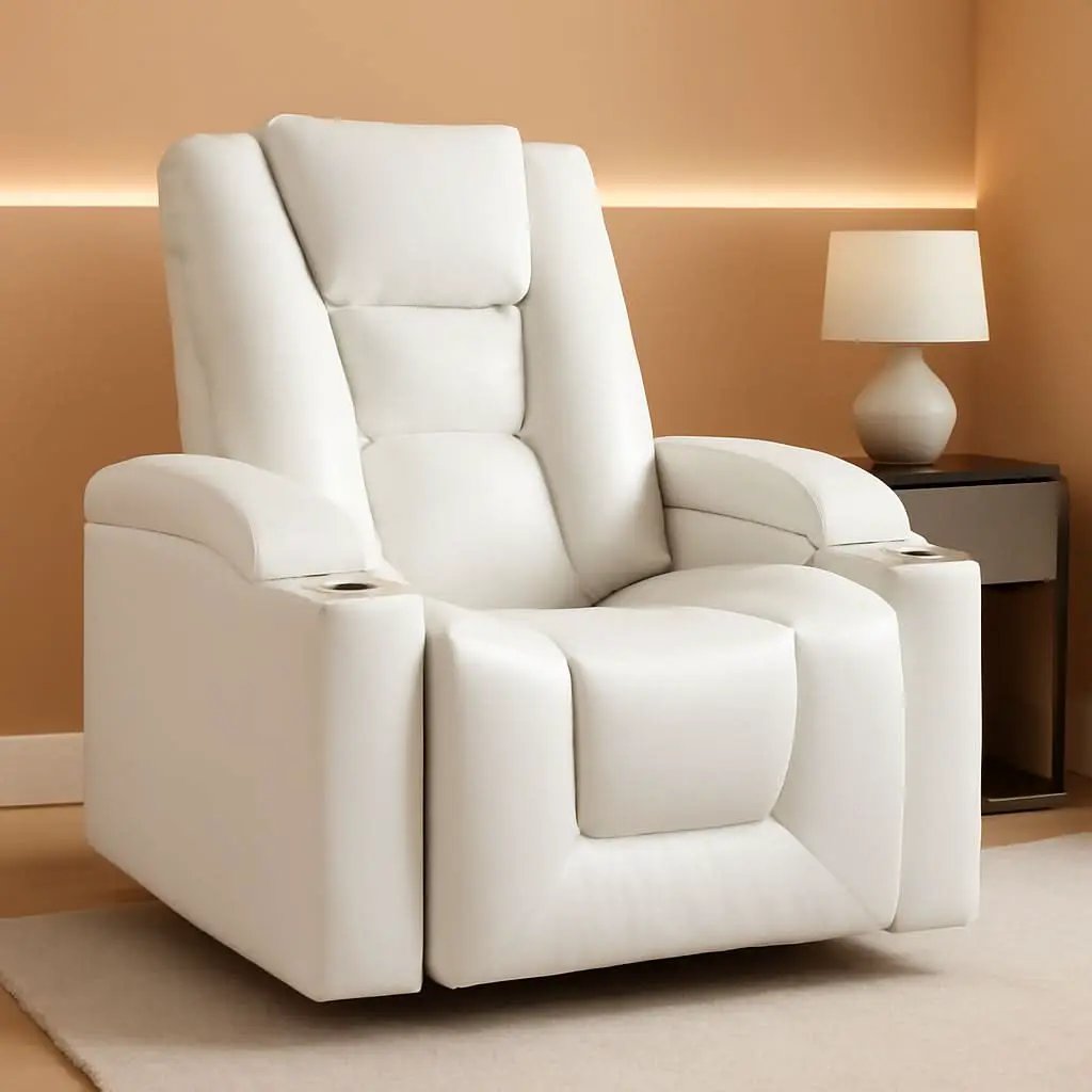 Cream White Power Recliner Chair With USB Ports And Hidden Storage from PriceLows™