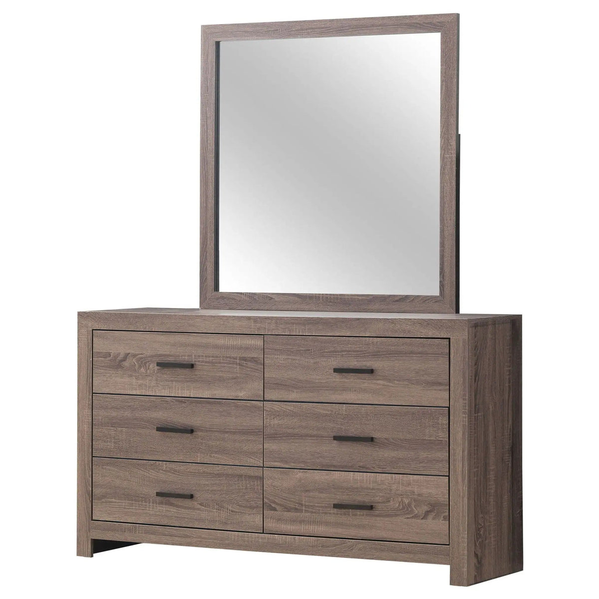 Brantford 6-drawer Dresser with Mirror Barrel | 58.5 x 16.25 x 72.75 in | Engineered Wood & Veneer | Oak