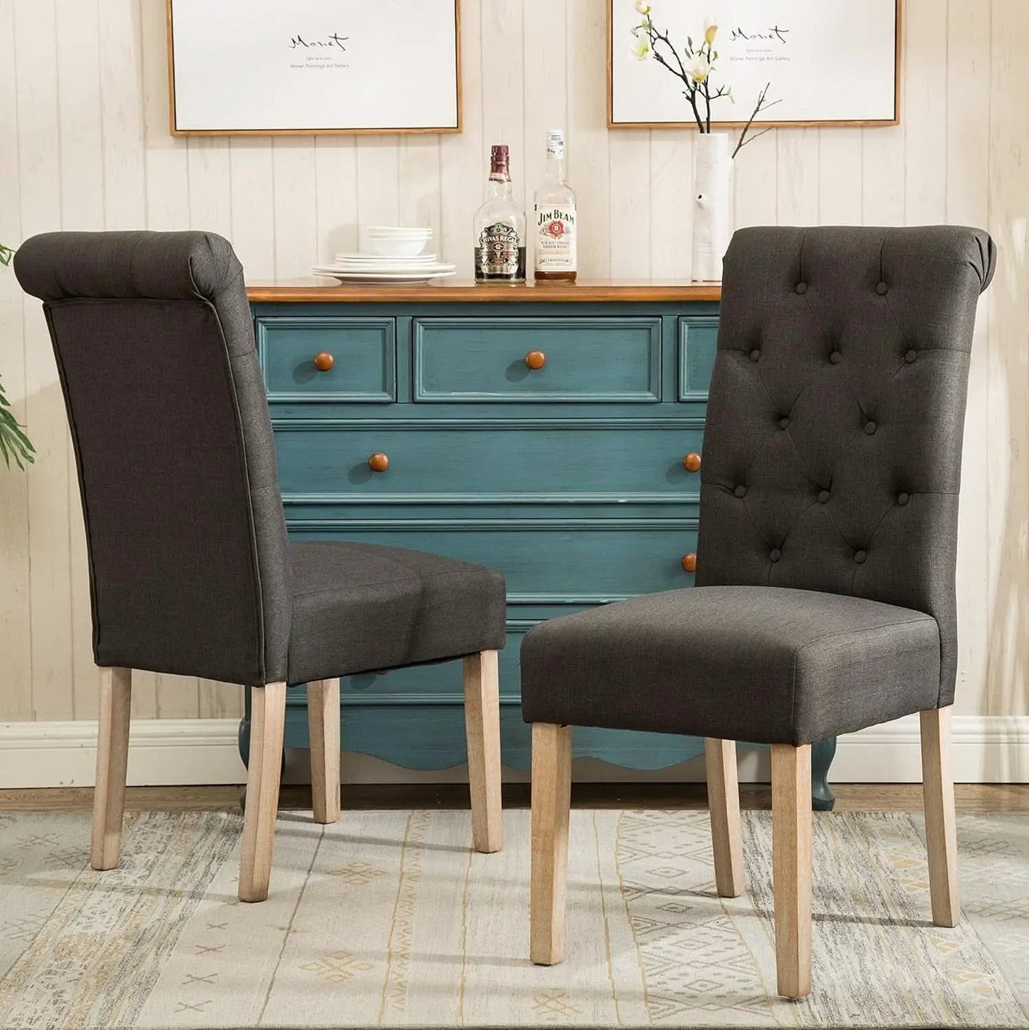 Habit Solid Wood Tufted Parsons Charcoal Dining Chairs Set Of 2 from PriceLows™