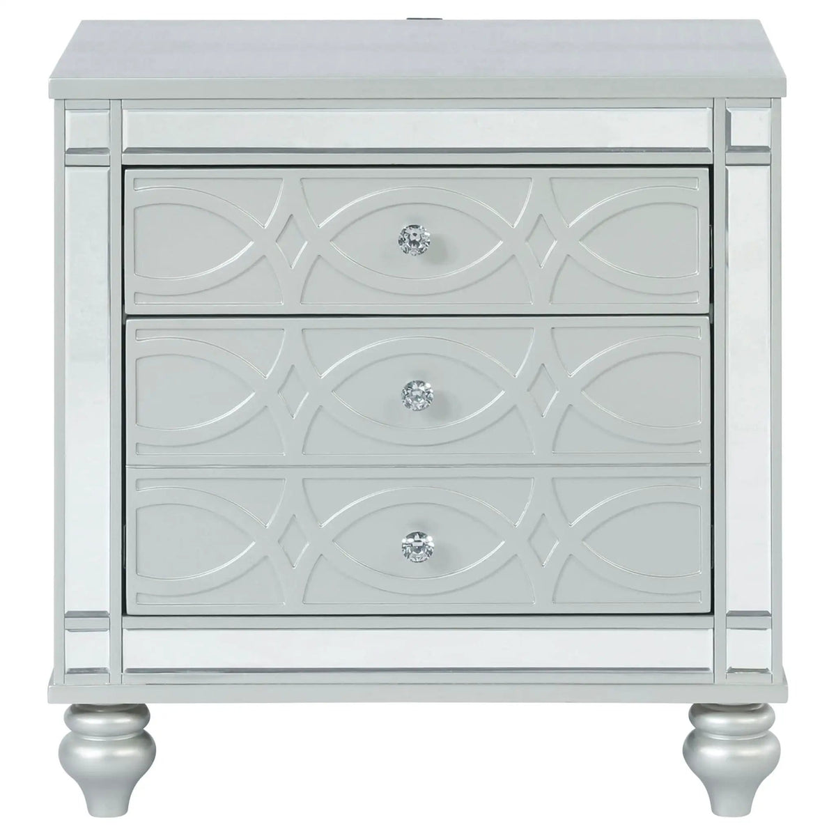 Gunnison 2-drawer Nightstand Silver Metallic | 28 x 18 x 29.25 in | Crystal | Bedroom