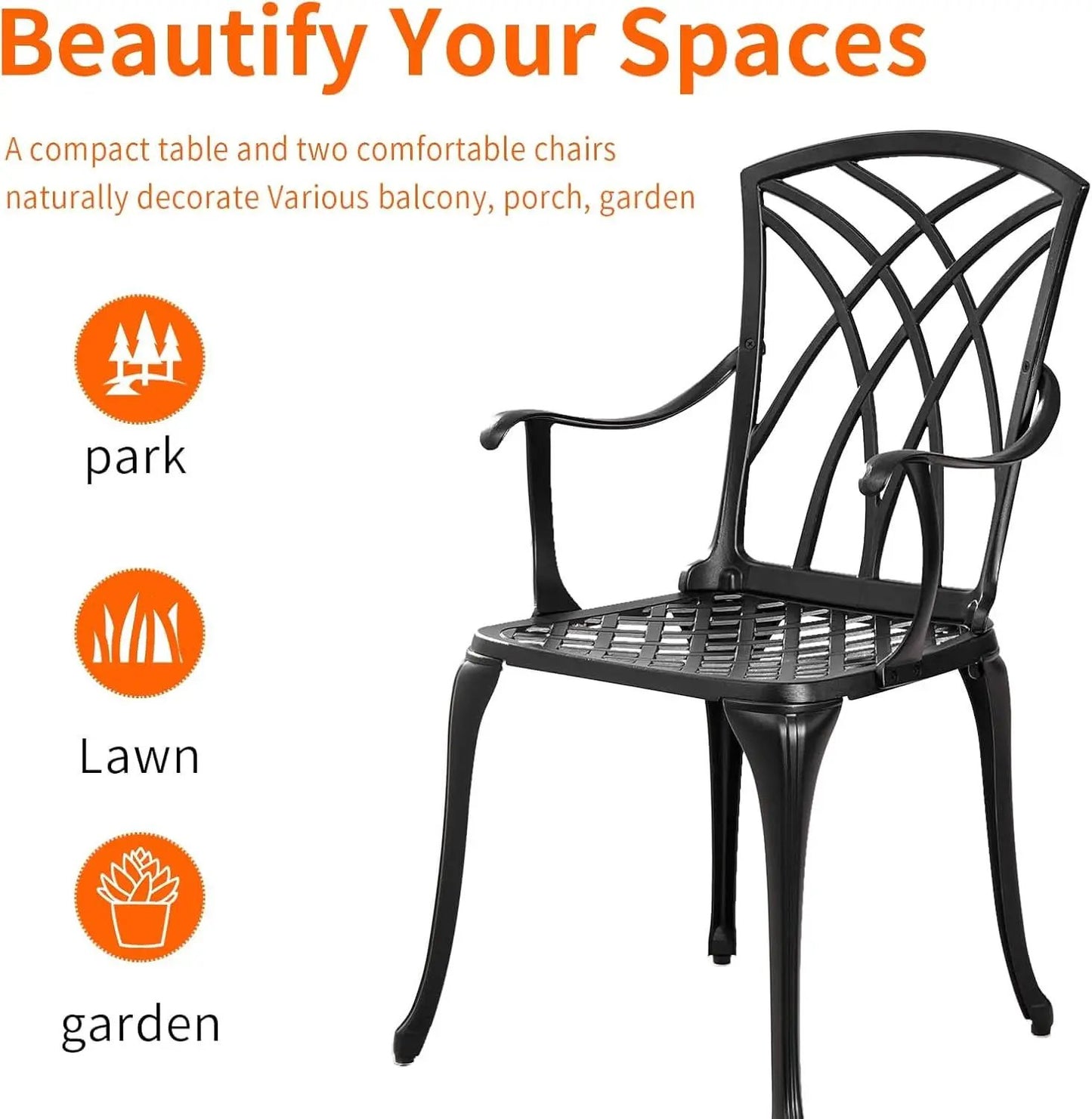 Outdoor Cast Aluminum Bistro Set 3 Piece Table And 2 Chairs Black from PriceLows™