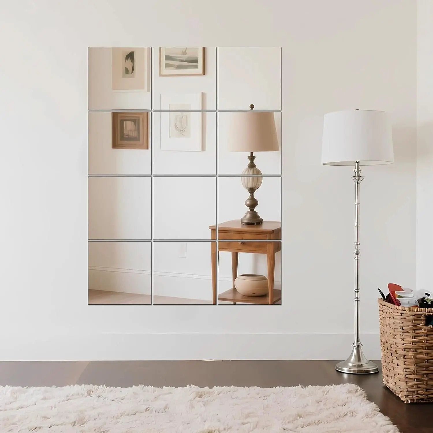 Frameless Wall Mounted Mirror Tiles 12X12 Inches Set Of 12 from PriceLows™