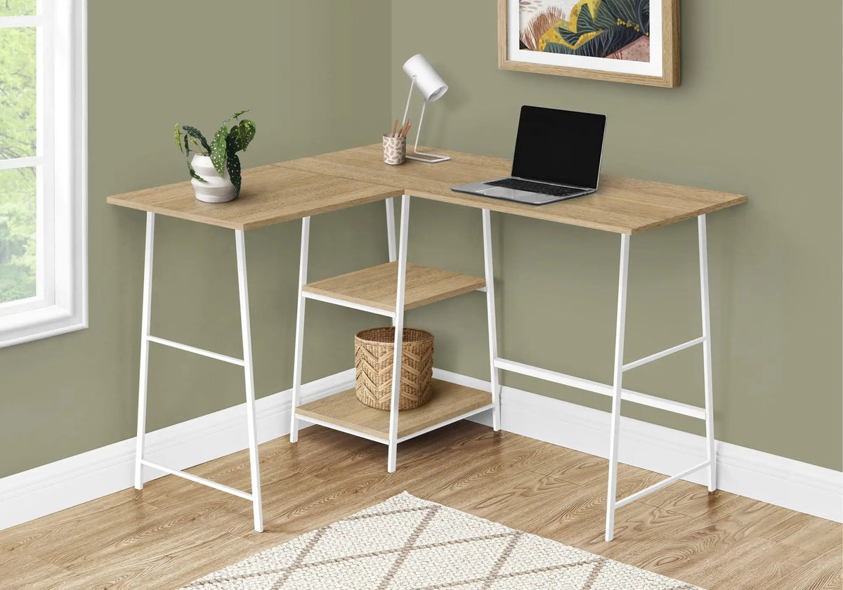 Natural Laminate L-Shaped Desk | 47.25 Inch Width | Sawhorse-Style Metal Legs | Space-Saving Corner