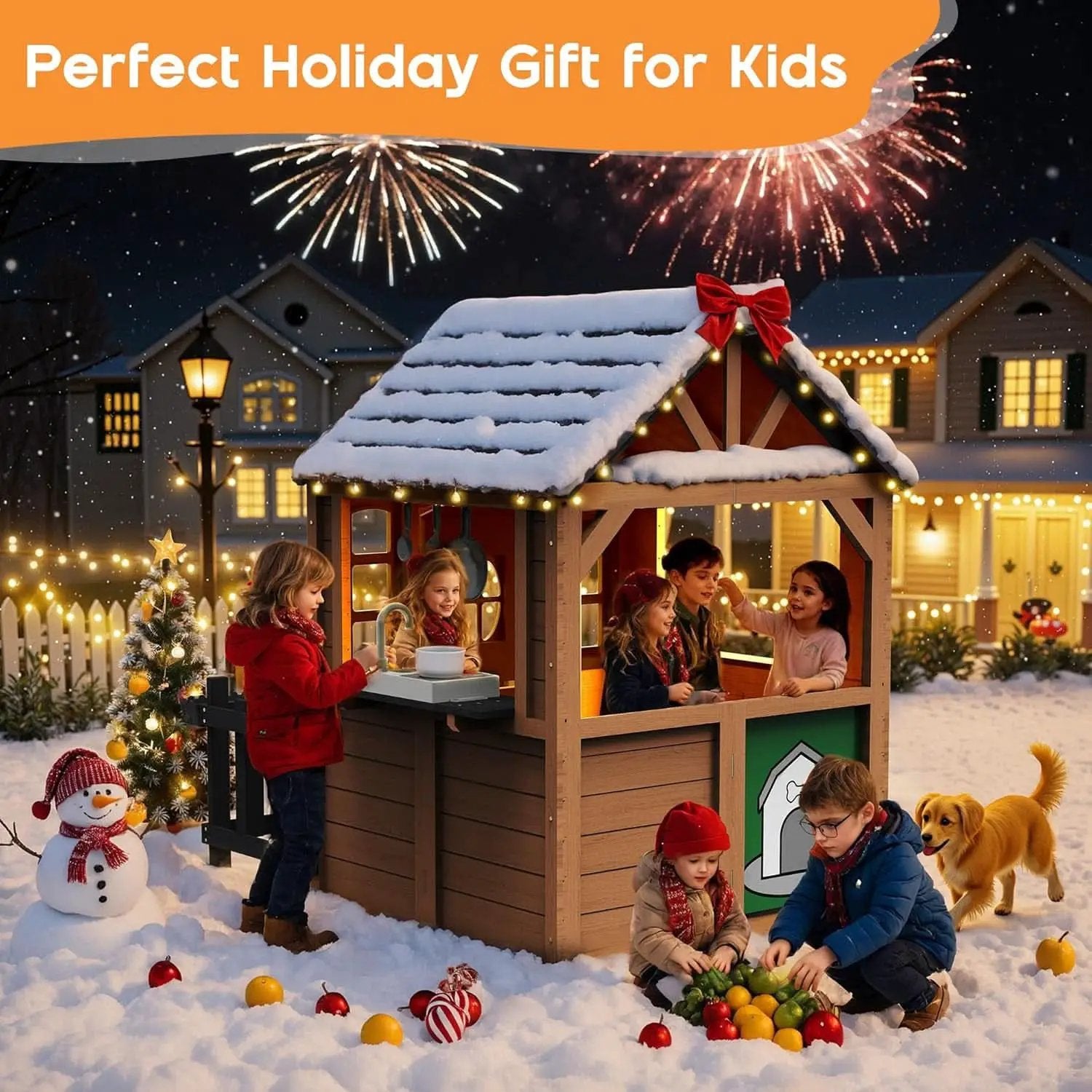 Outdoor Wooden Playhouse With Kitchen Weather proof Roof from PriceLows™
