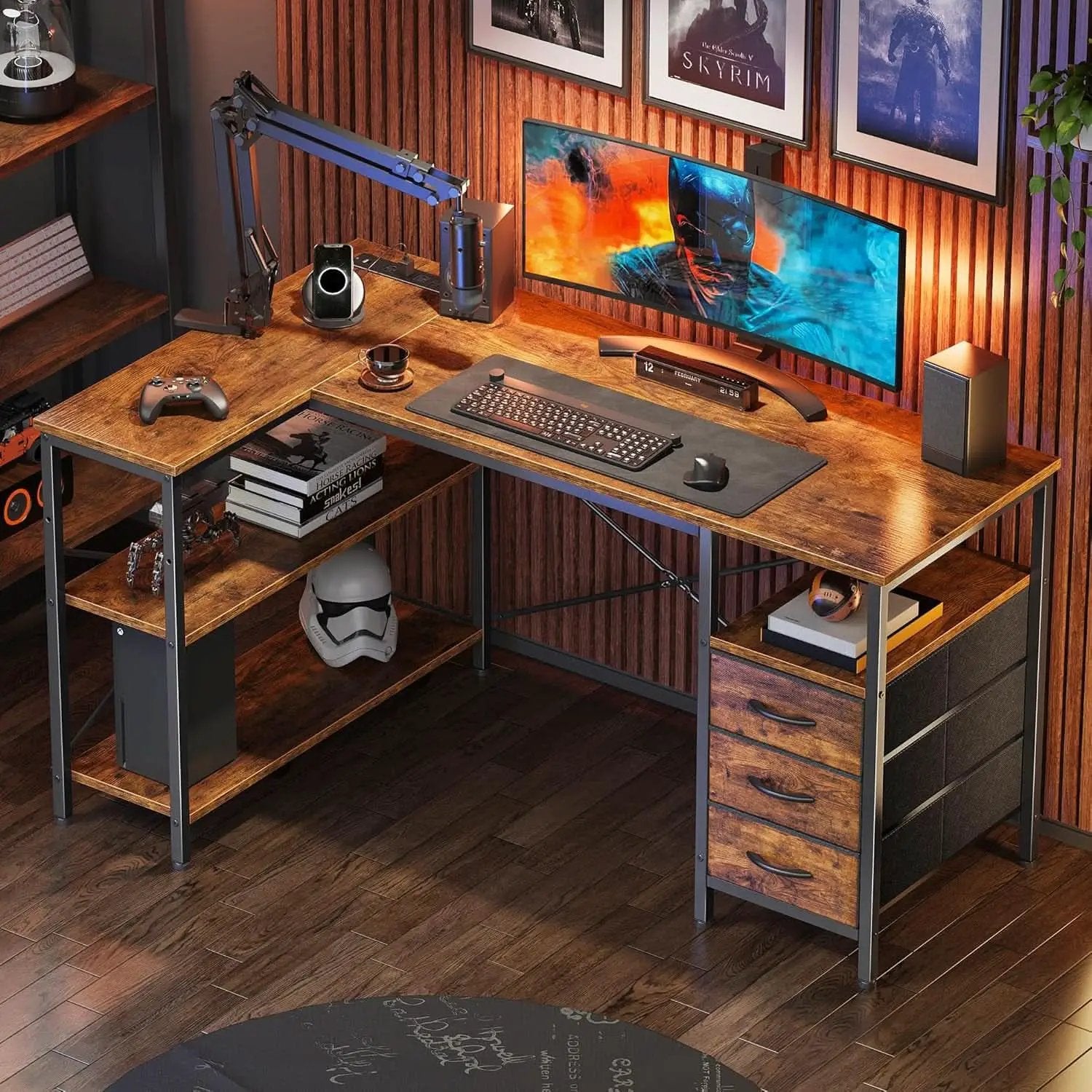 L Shaped Desk 47 Inch With Power Outlets For Home Office from PriceLows™