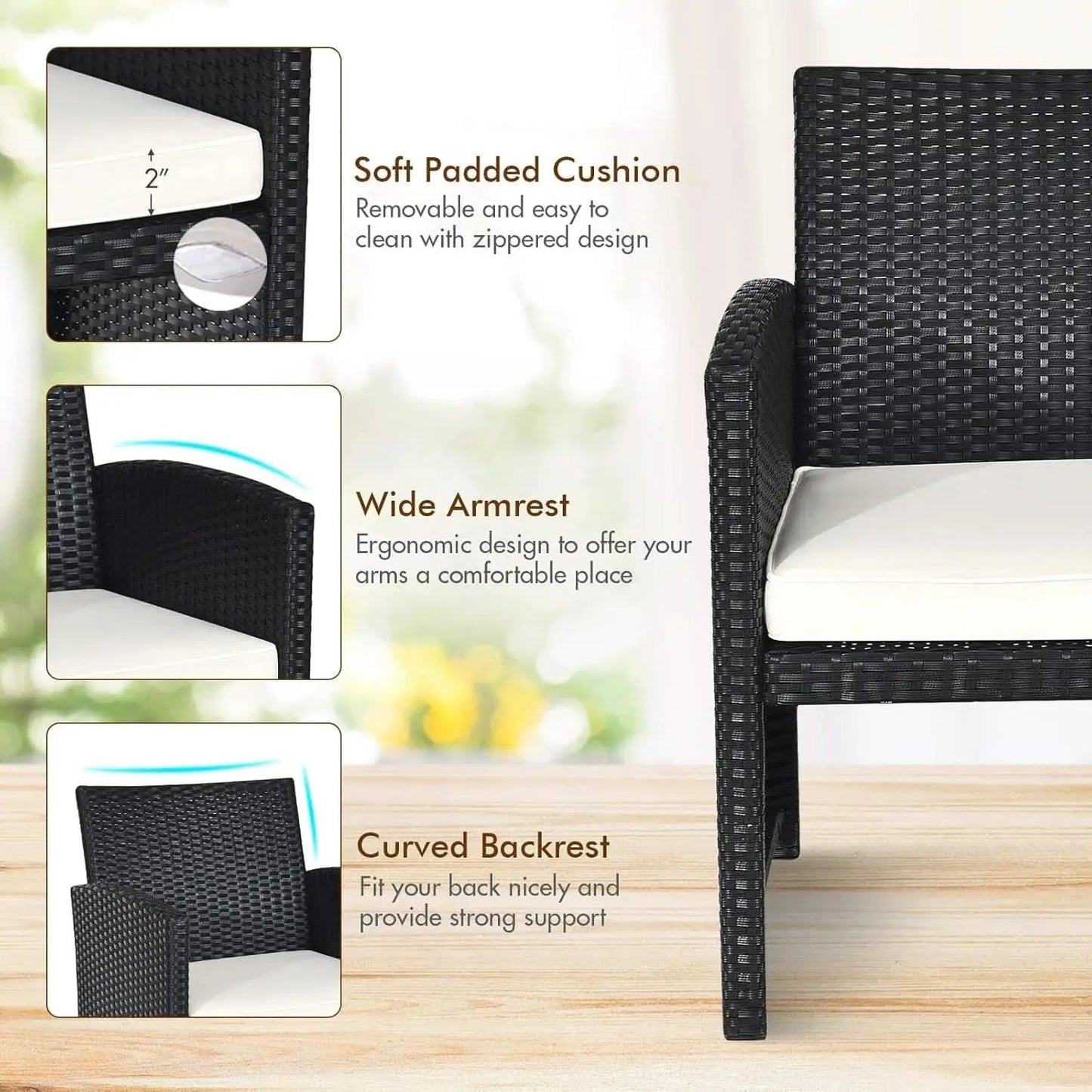 Rattan Outdoor Patio Furniture Set 4 Piece White Cushions from PriceLows™