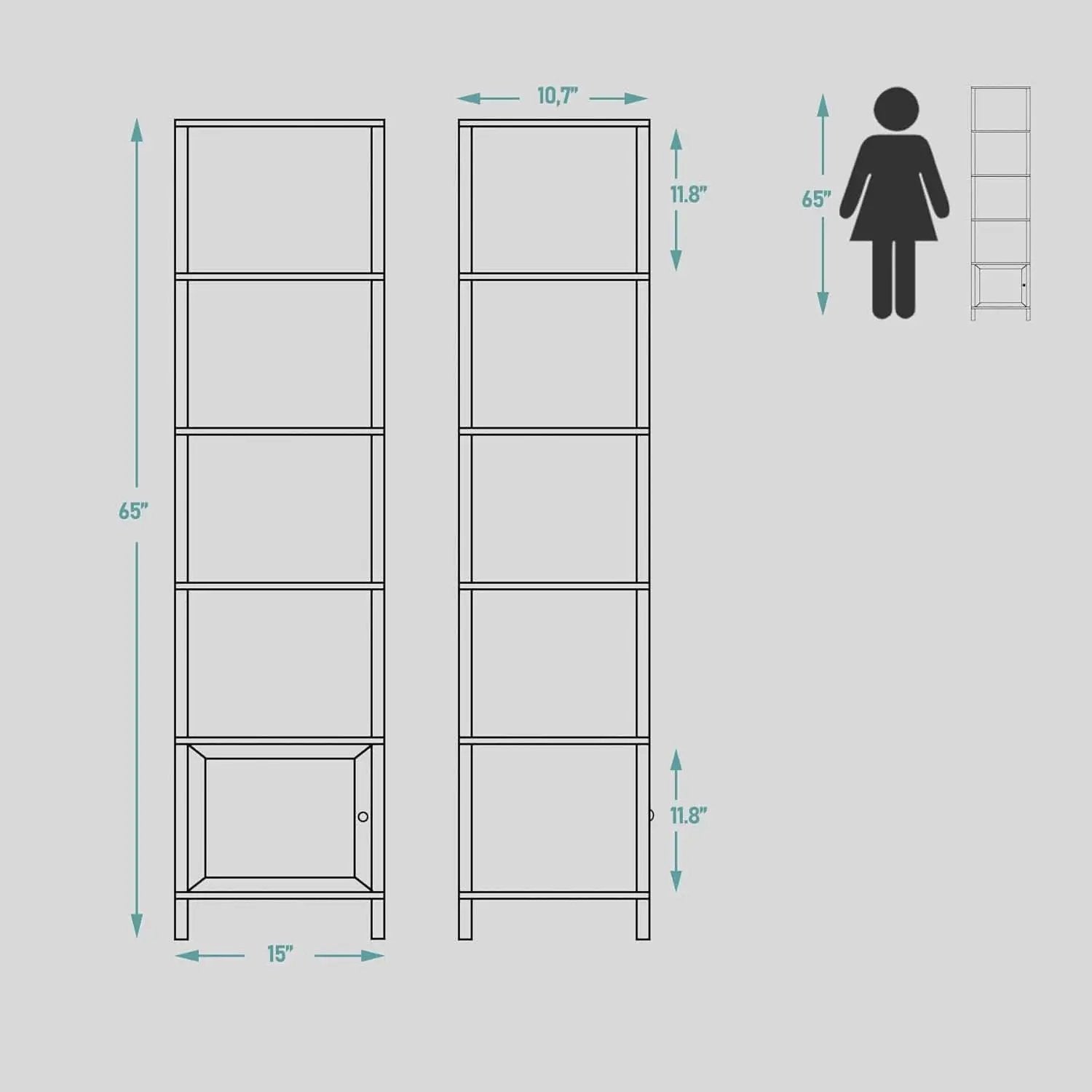 White 6-Tier Narrow Bookshelf With Door For Small Space from PriceLows™