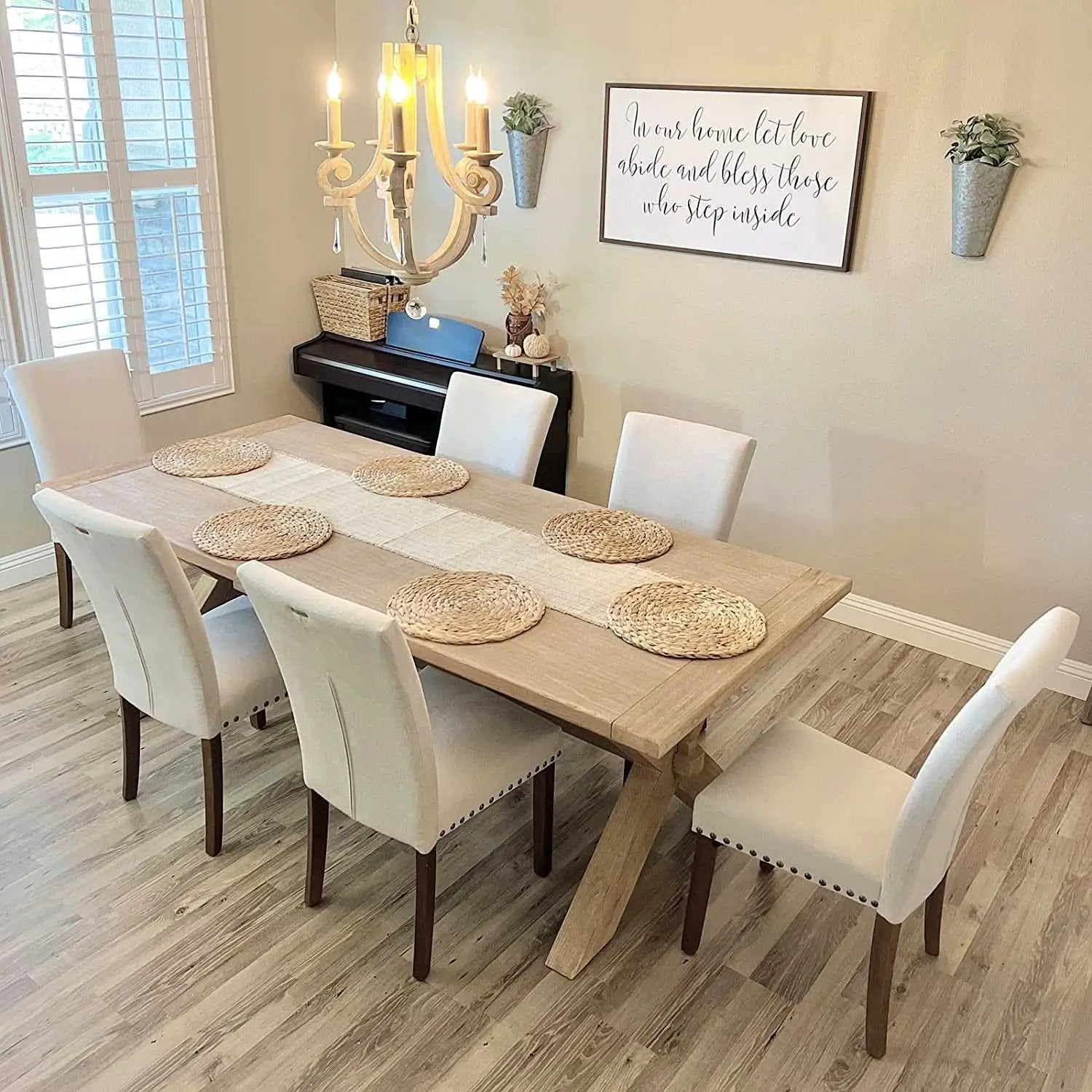 Beige Upholstered Parsons Chair With Nailhead Trim from PriceLows™
