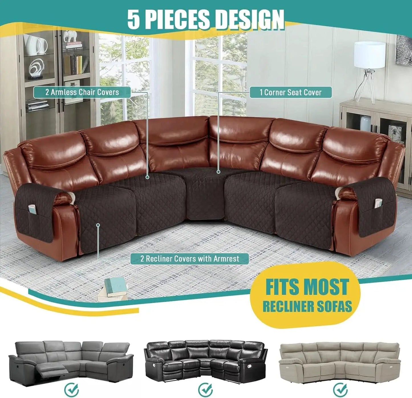 Extra Large Waterproof Recliner Sectional Cover Chocolate from PriceLows™