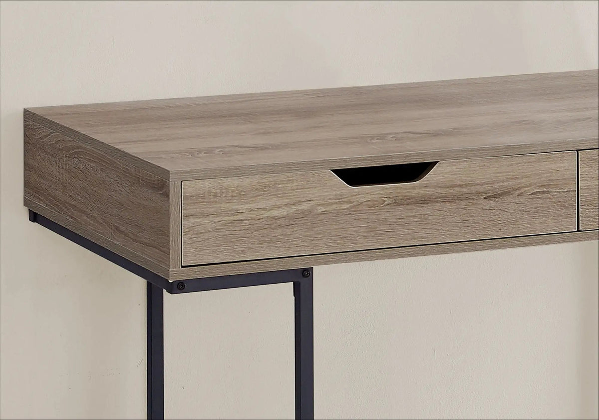 Stone-Look Computer Desk | Two Storage Drawers | Metal Base | 47.25 Inch Length