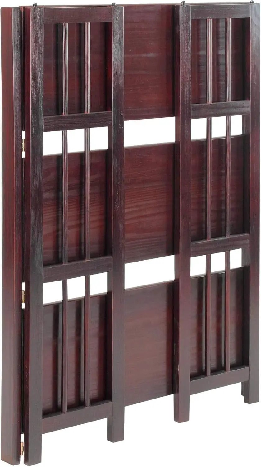 Three Shelf Folding Stackable Bookcase 27.5 Inch Wide Espresso Wood Home Office Storage from PriceLows™