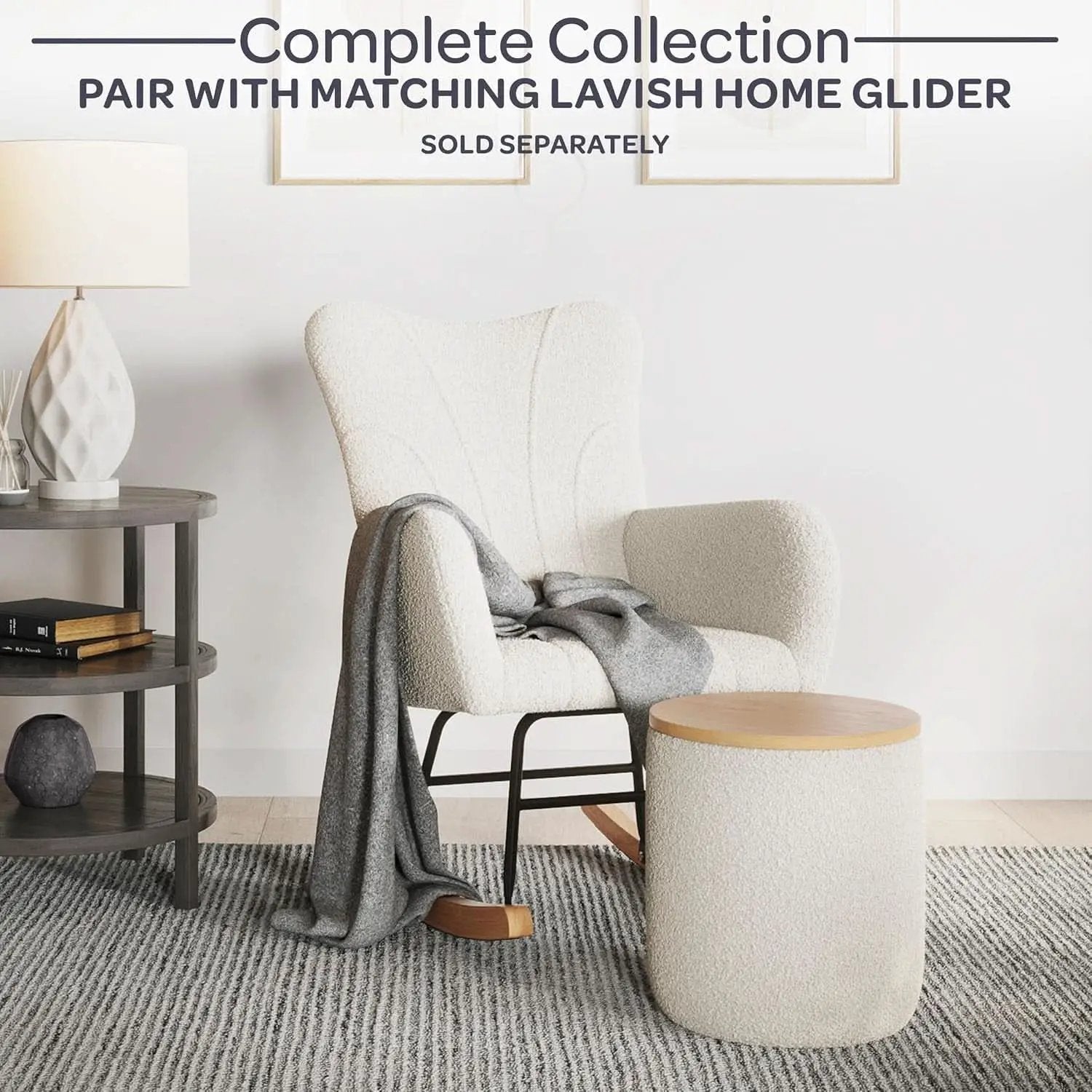 Cream Textured Storage Ottoman Removable Lid Walnut from PriceLows™