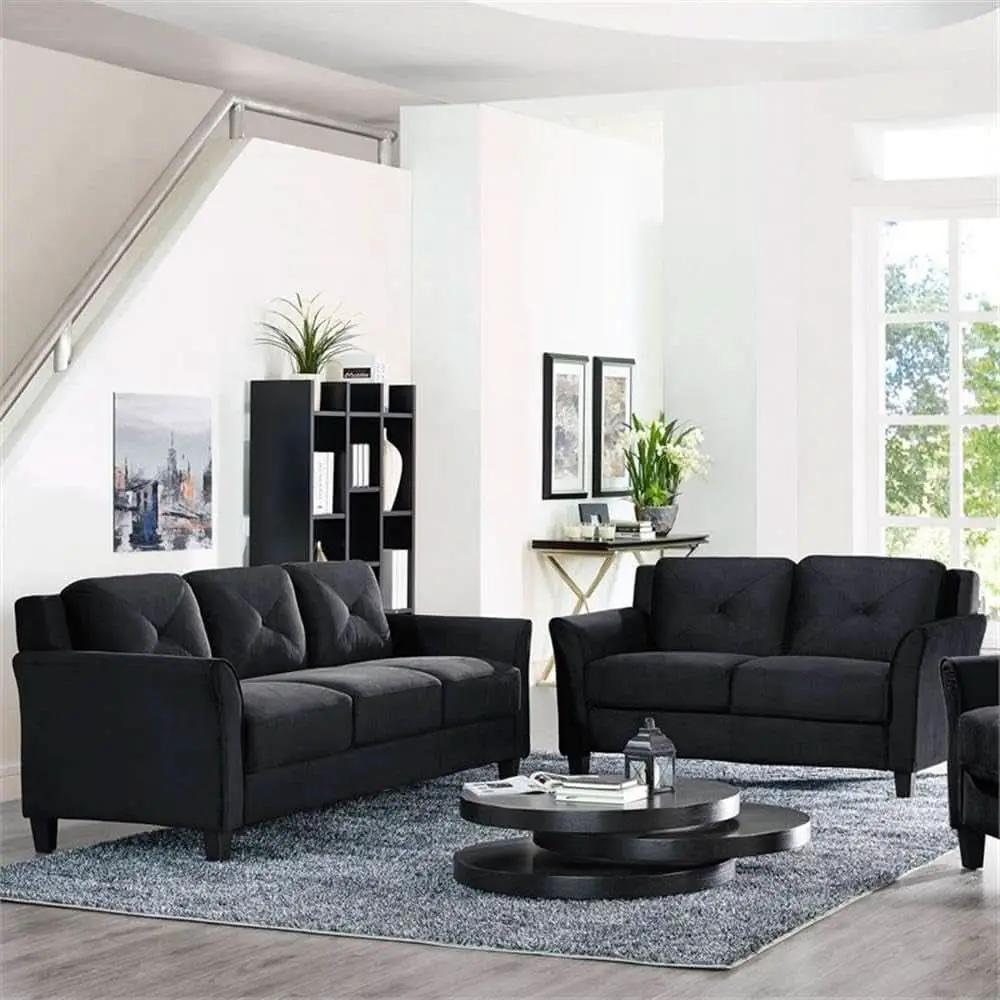 Two Piece Polyester Microfiber Upholstered Sofa Set With 78 Inch Wide Sofa And 56 Inch Wide Loveseat In Black from PriceLows™