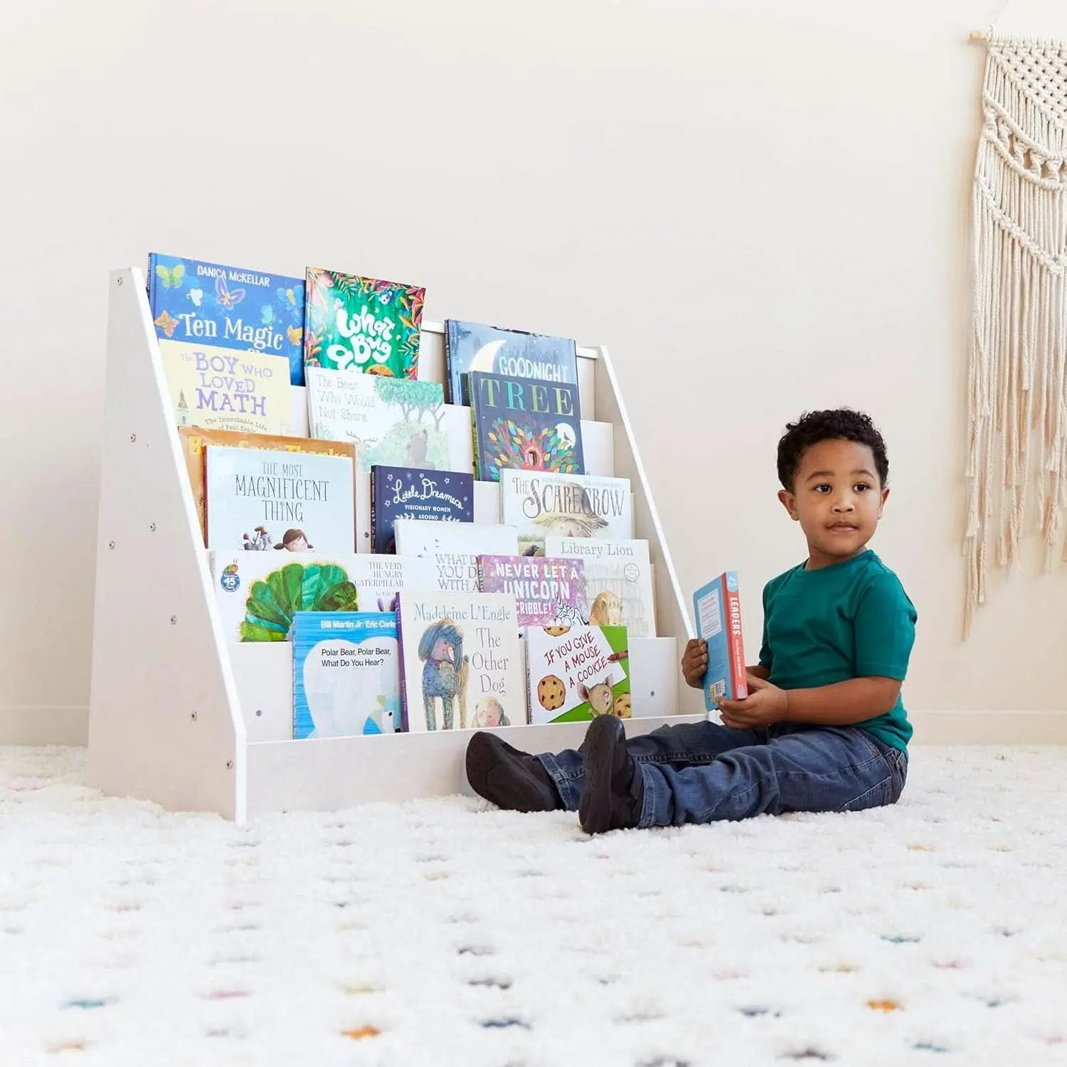 Single Sided Book Display Classroom Bookshelf White Wash from PriceLows™