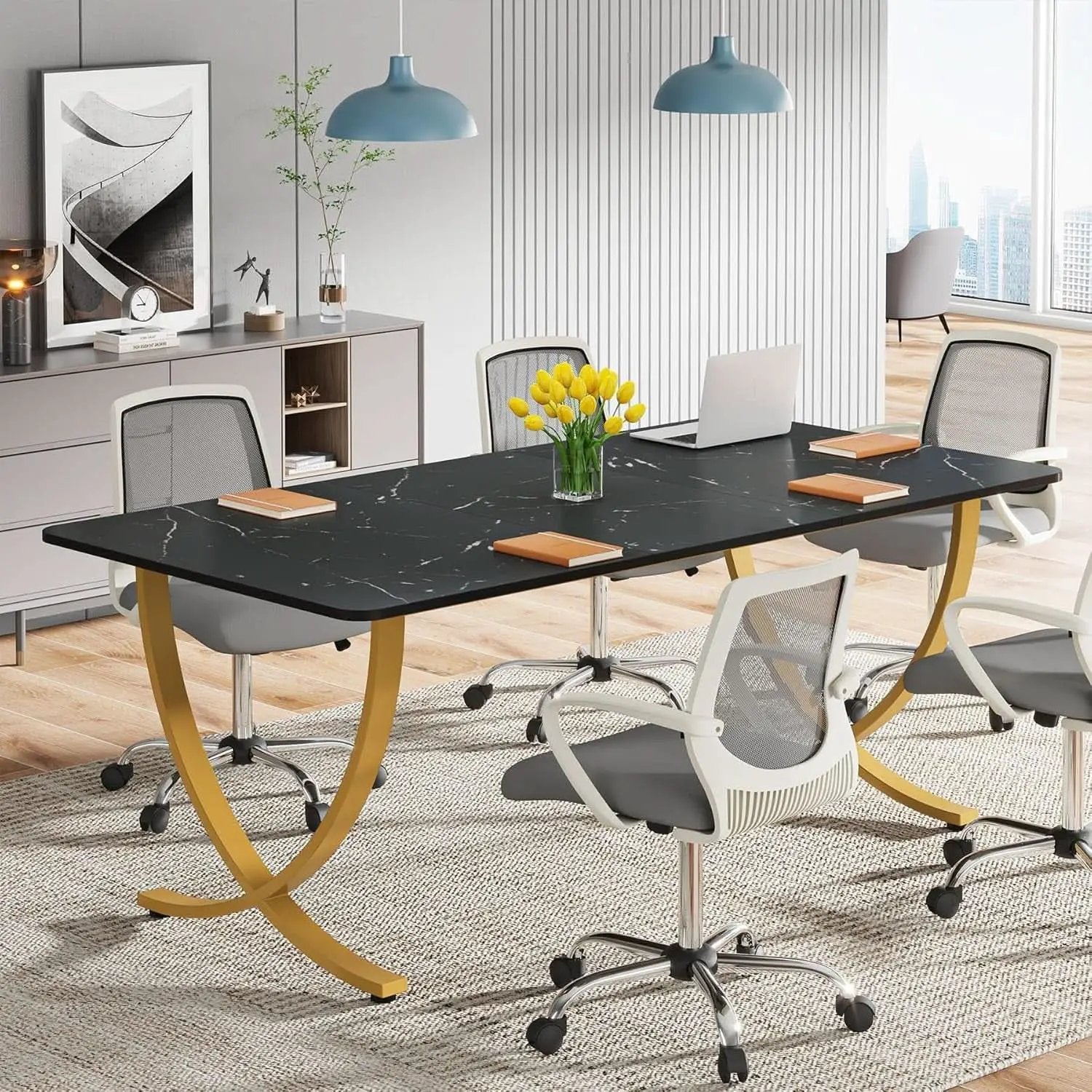 Executive Desk 63 Inch Wide Black And Gold Office Desk from PriceLows™