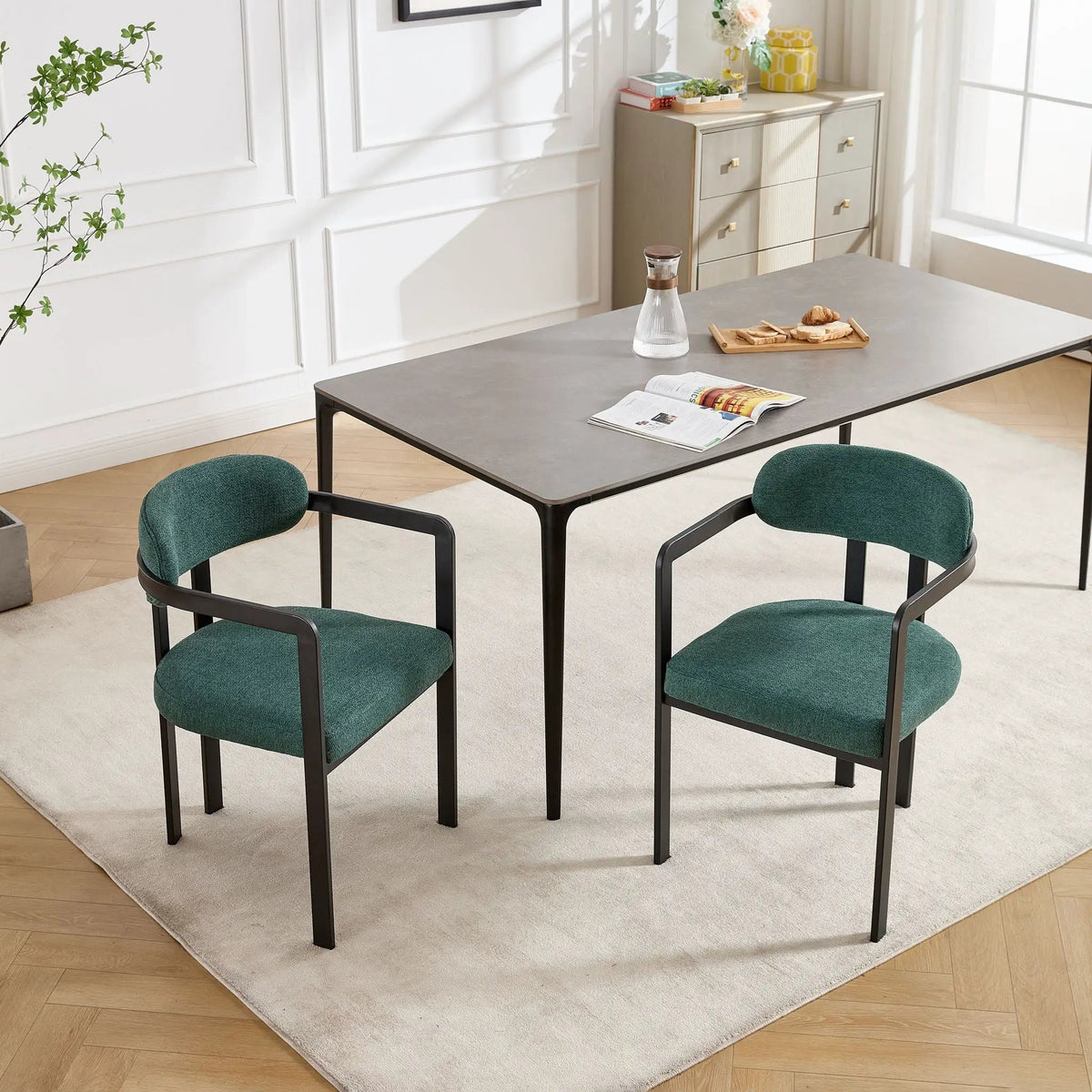 Dining Arm Chairs | Set Of 2 | Matte Metal Legs | Curved Ergonomic Backrest